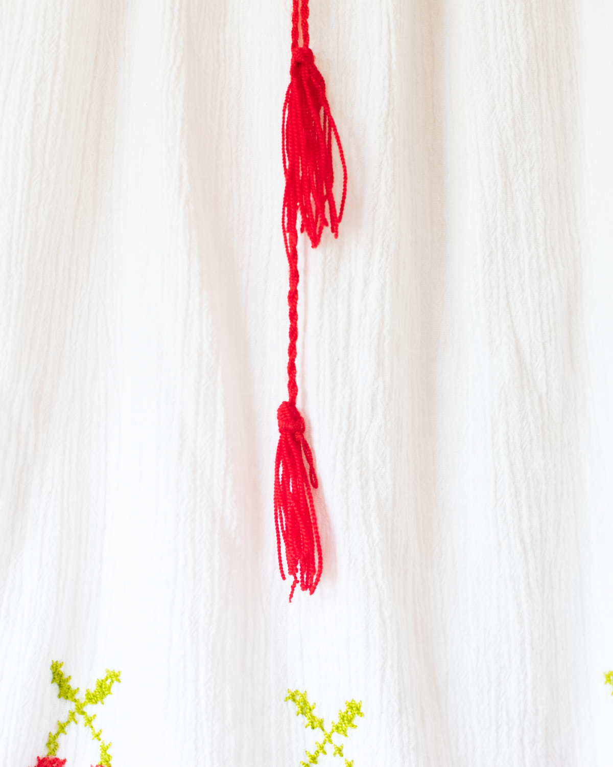 White boho dress with embroidered cherries | 5-6 years