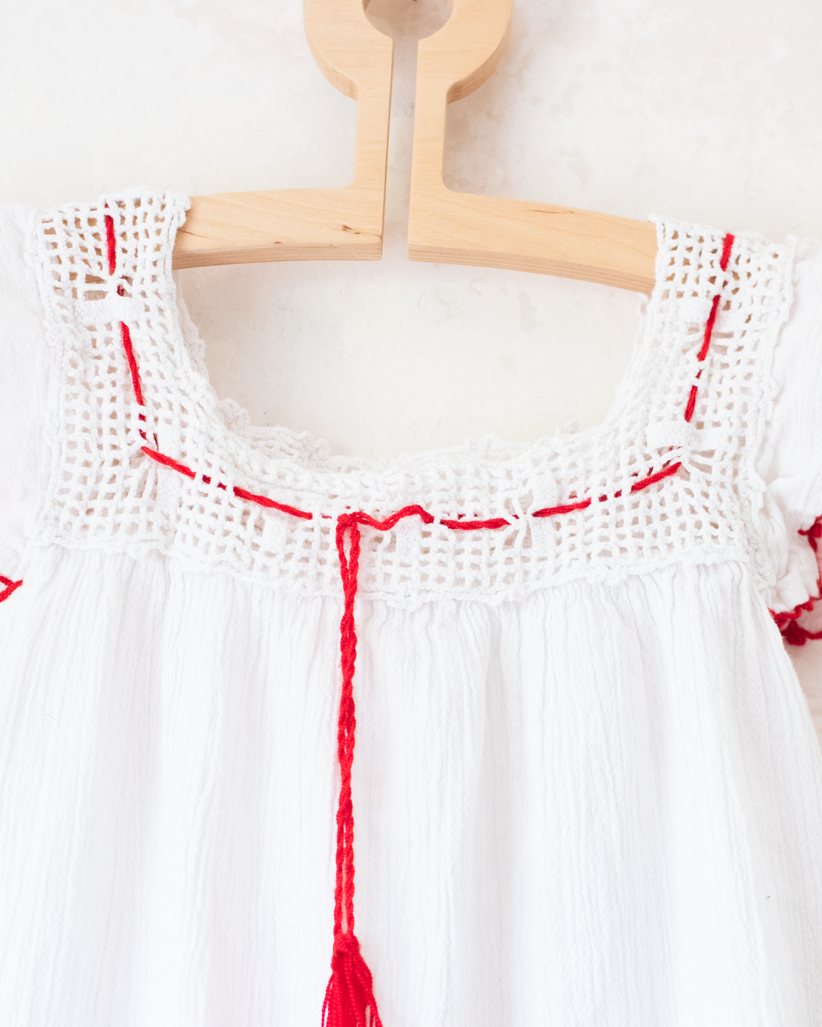 White boho dress with embroidered cherries | 5-6 years