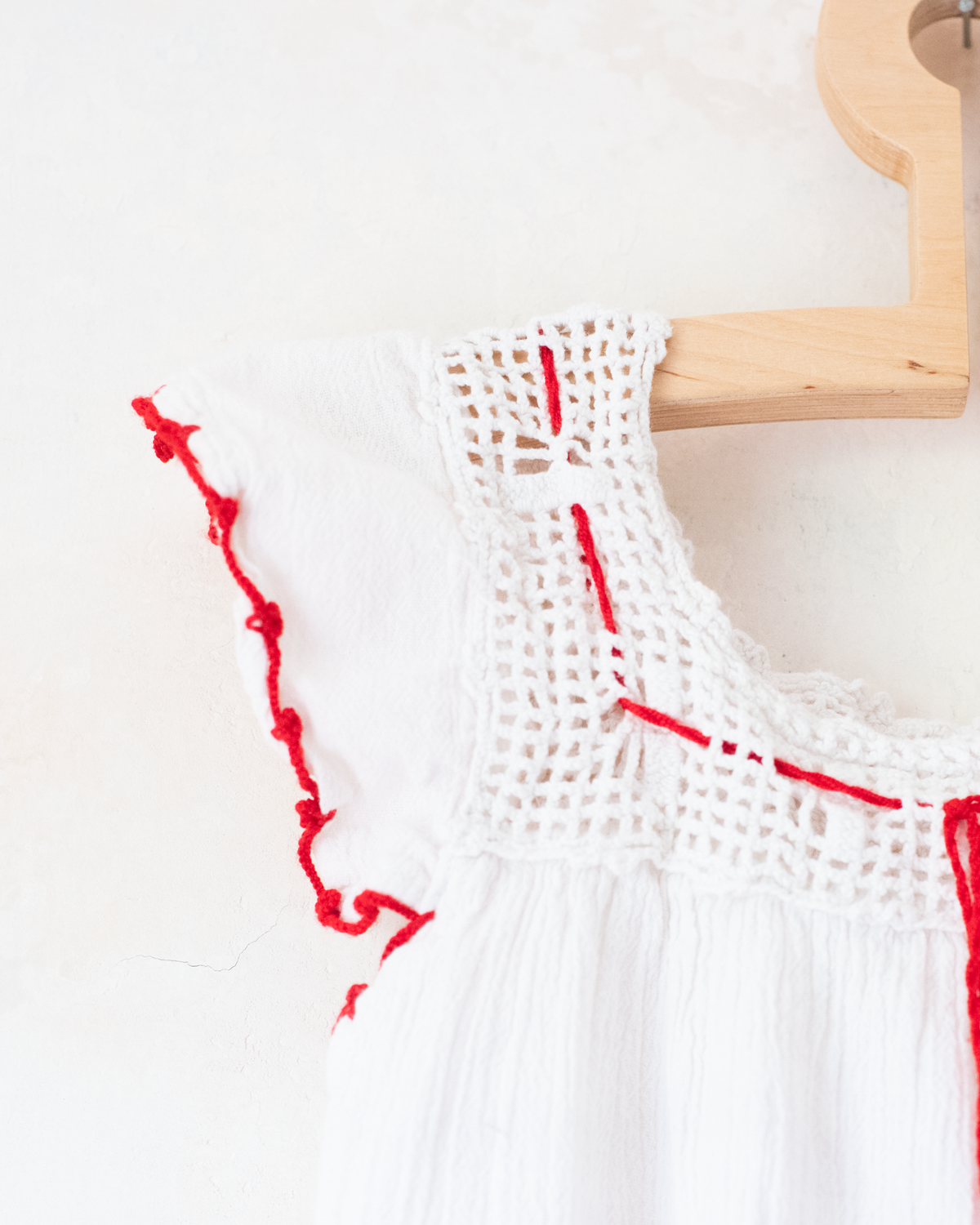White boho dress with embroidered cherries | 5-6 years