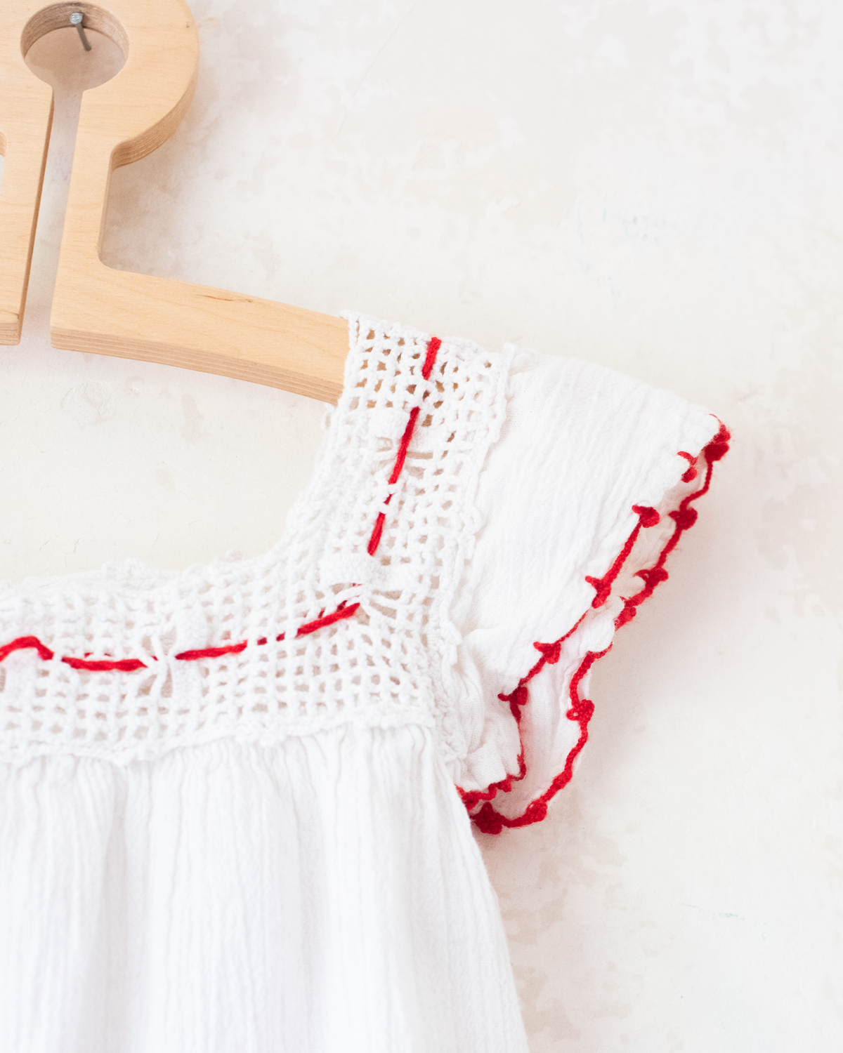 White boho dress with embroidered cherries | 5-6 years