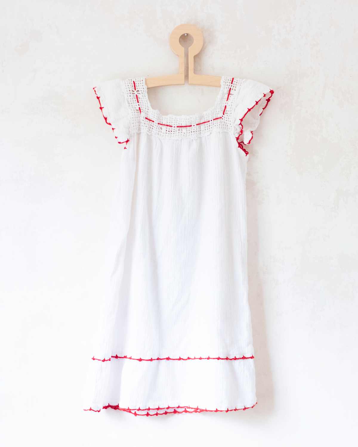 White boho dress with embroidered cherries | 5-6 years