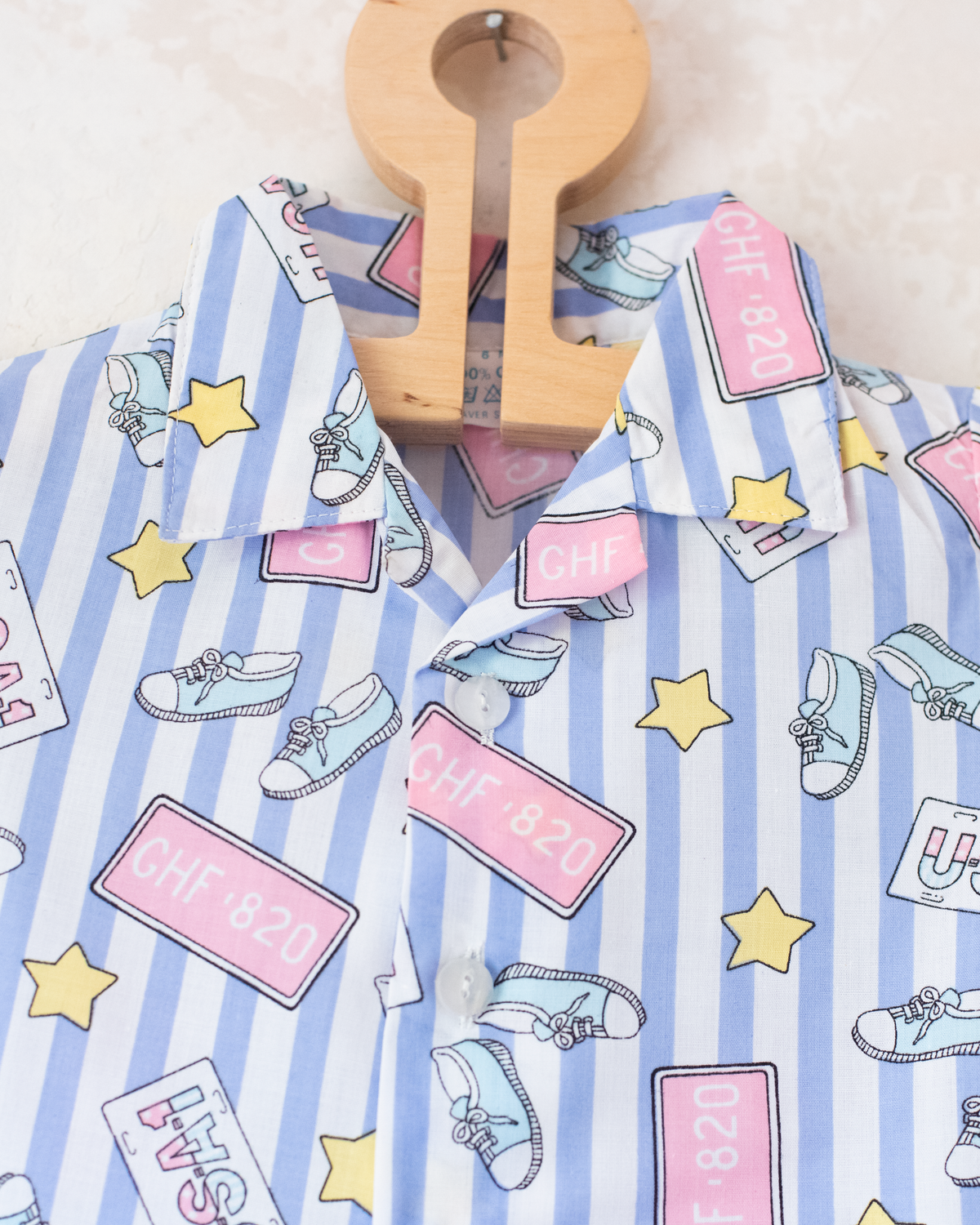 Striped button-down shirt and shoes | French deadstock | 6-9 months 