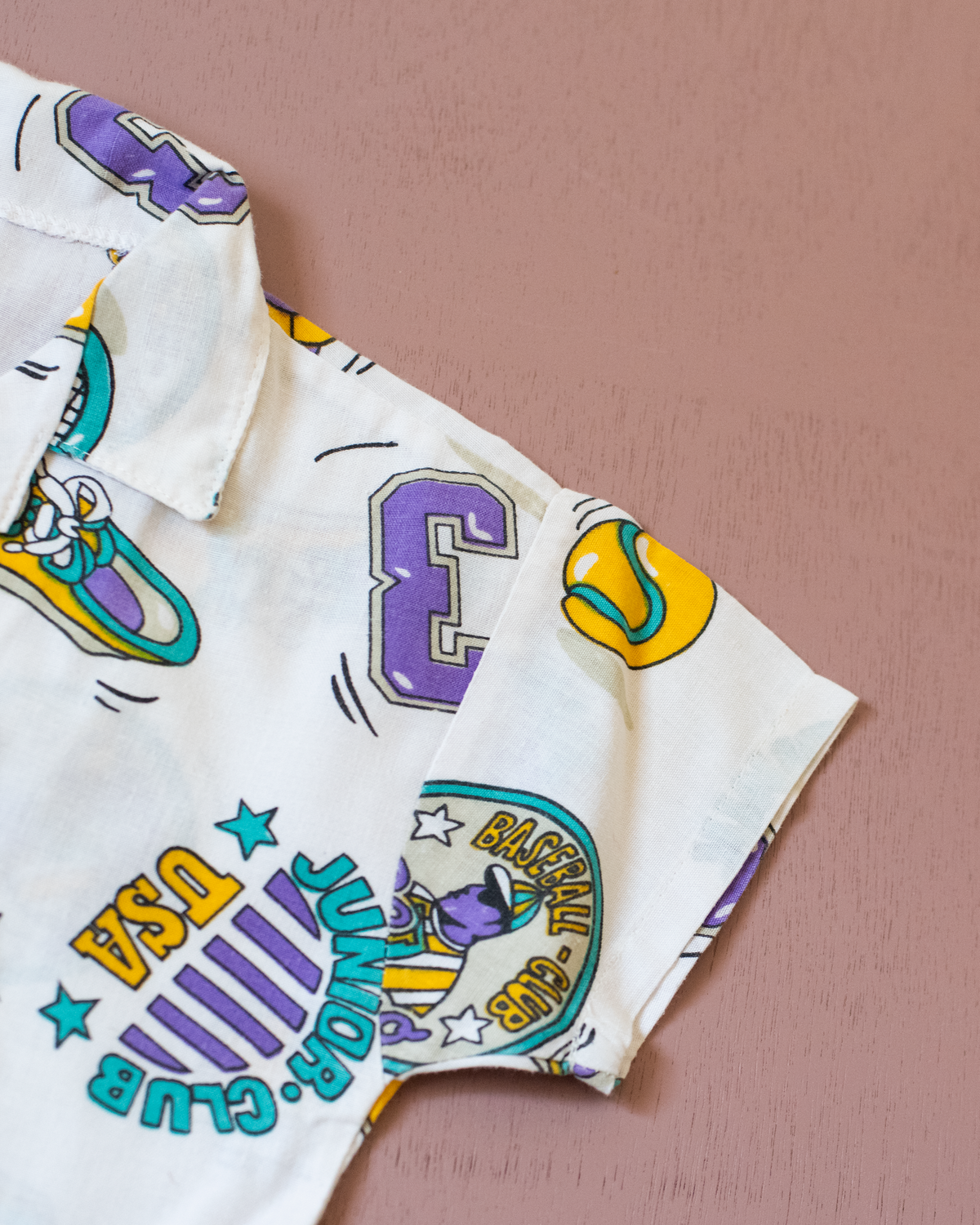 White collared shirt with sports prints | 2-3 years