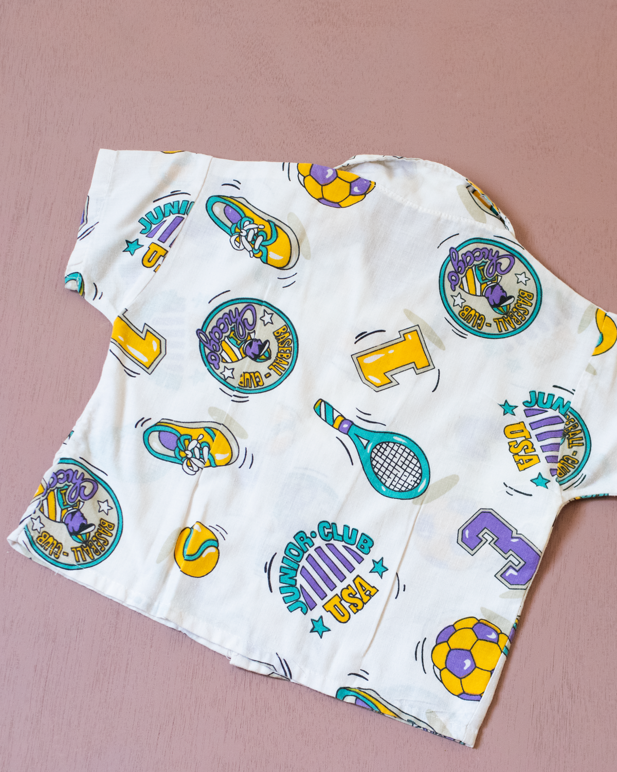 White collared shirt with sports prints | 2-3 years