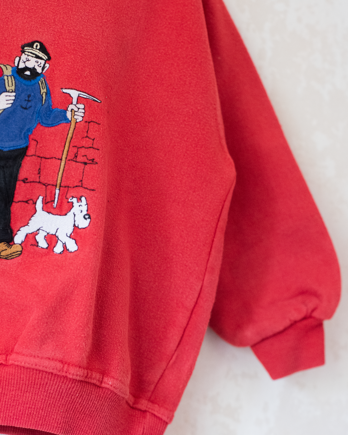 Red sweatshirt with colorful Tintin embroidery | 4-5 years