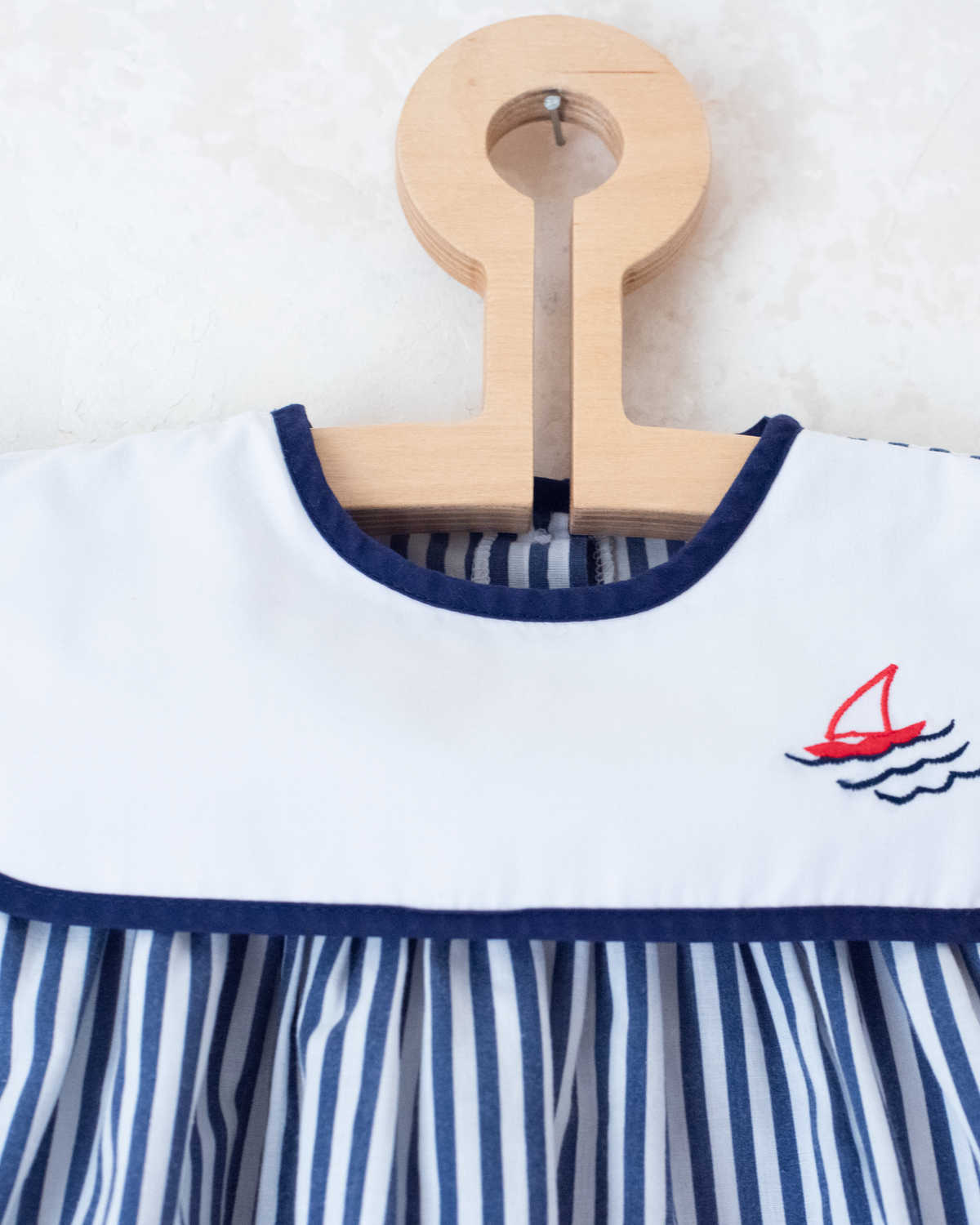 Striped dress with embroidered boat neck | 9-12 months