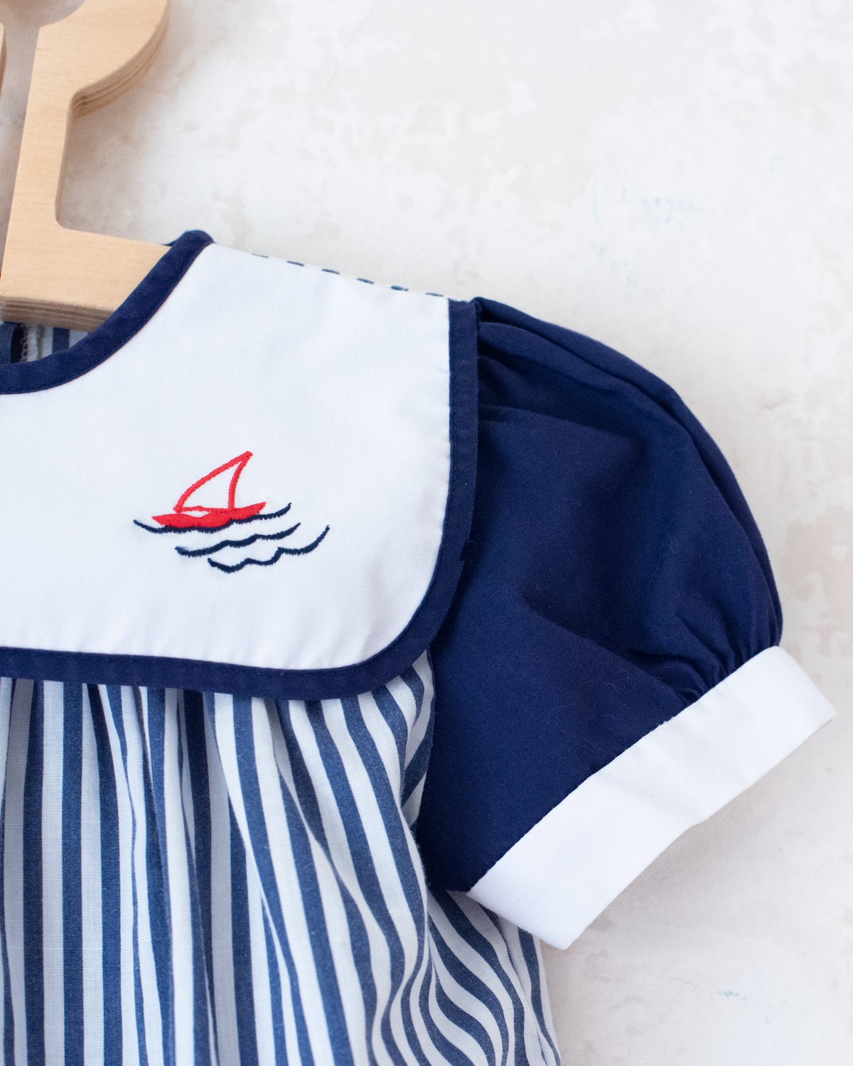 Striped dress with embroidered boat neck | 9-12 months