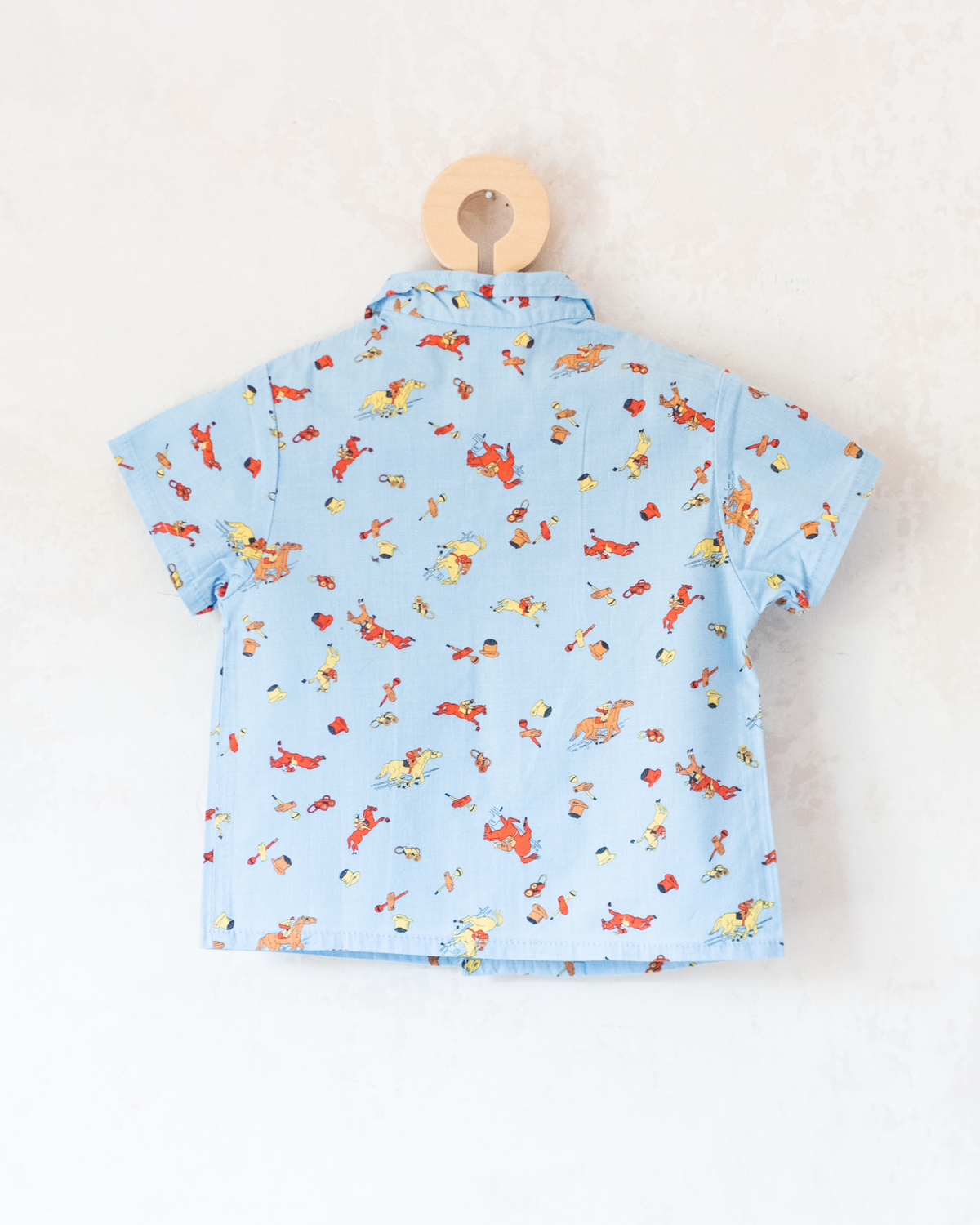 Sky blue button-down shirt with cowboy prints | 18-24 months