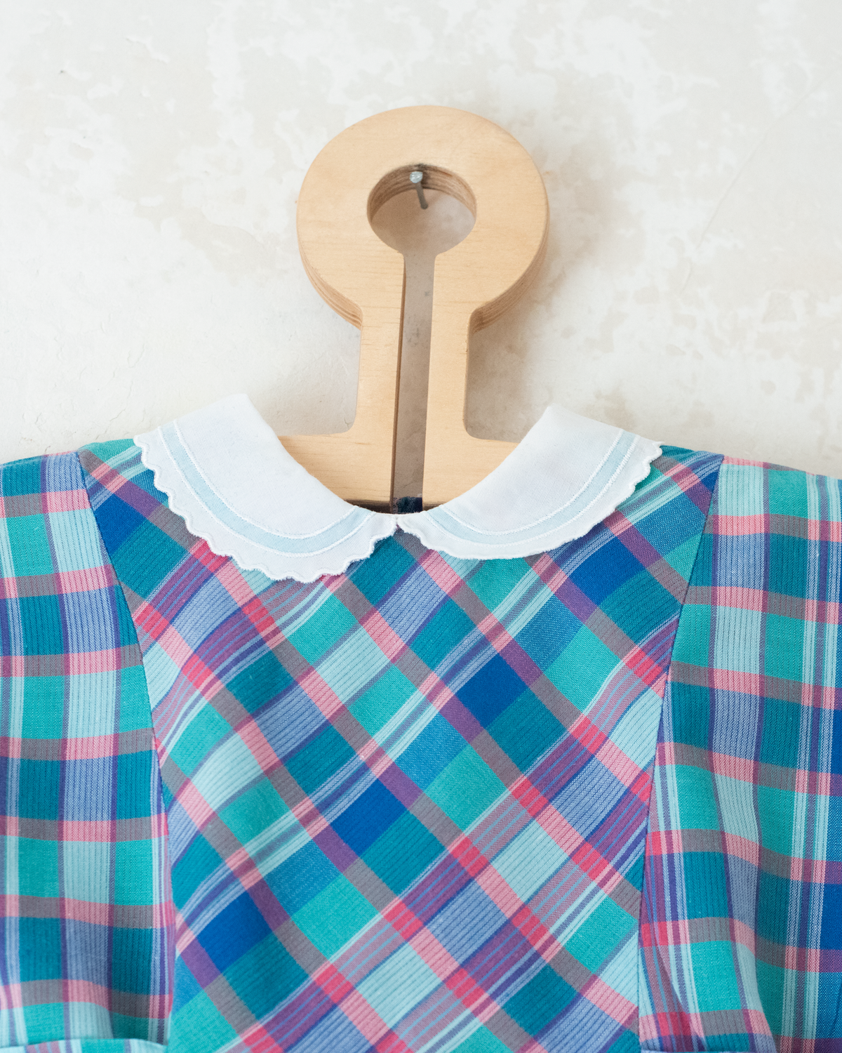 Colorful plaid dress with embroidered collar | 9-12 months