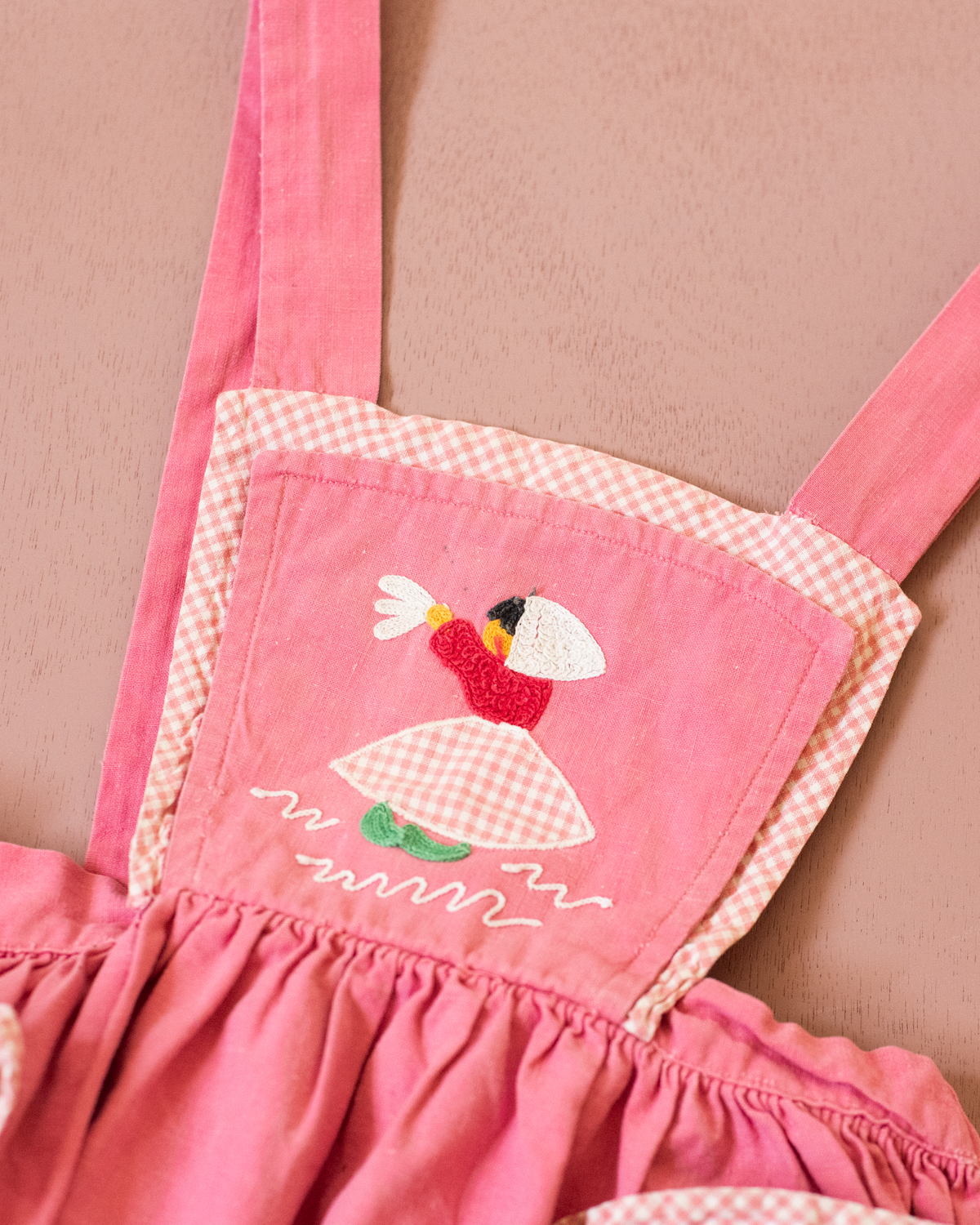 Pink 60s sundress with summer embroidery | 5-6 years