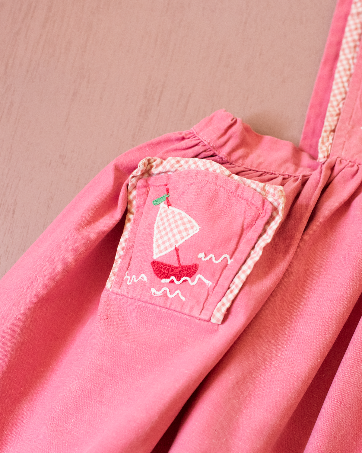 Pink 60s sundress with summer embroidery | 5-6 years