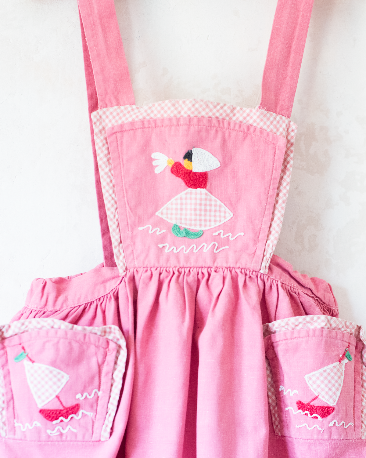 Pink 60s sundress with summer embroidery | 5-6 years
