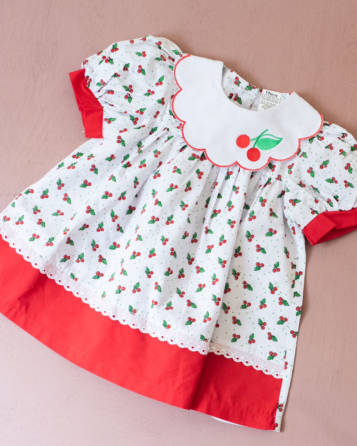 Cherry dress with wide collar | 9-12 months
