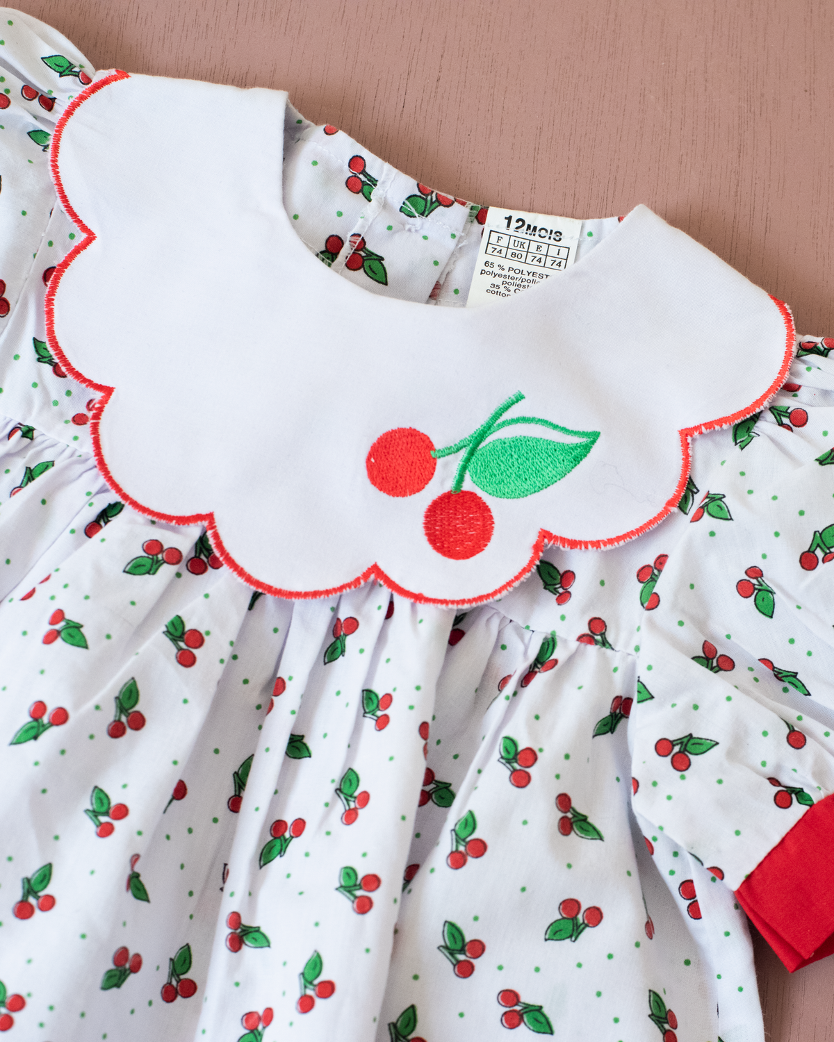 Cherry dress with wide collar | 9-12 months