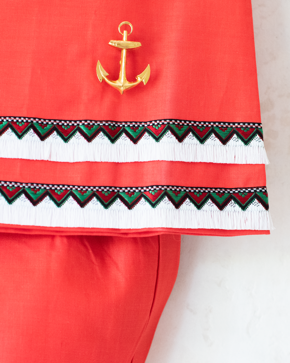 Red sailor set with gold anchor | Parisian deadstock from the sixties | 2-3 years