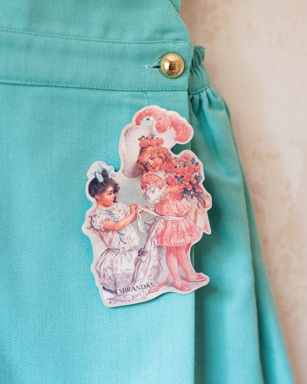 Turquoise sarafan with gold buttons | Dead stock from Italy | 6-7 years