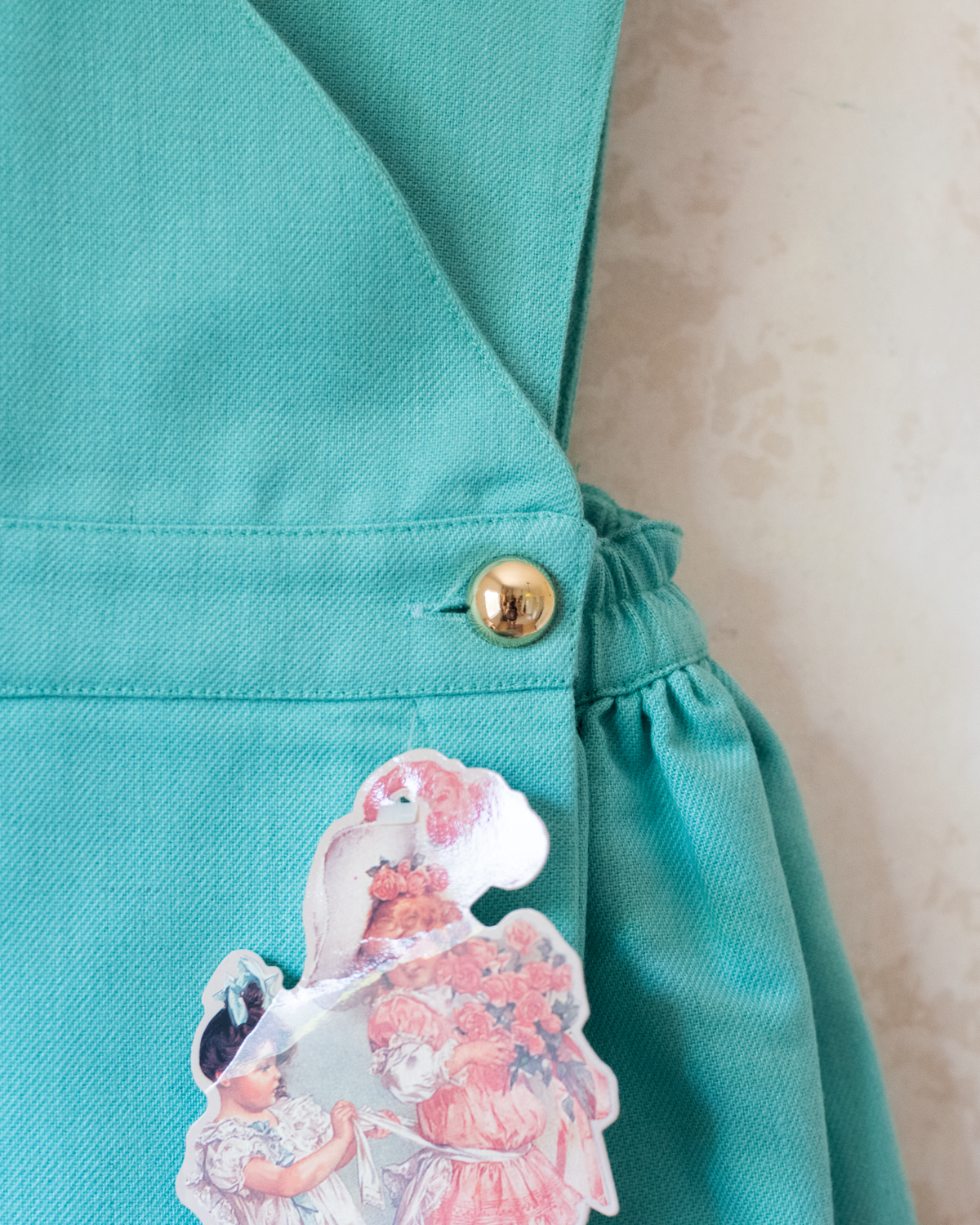 Turquoise sarafan with gold buttons | Dead stock from Italy | 6-7 years