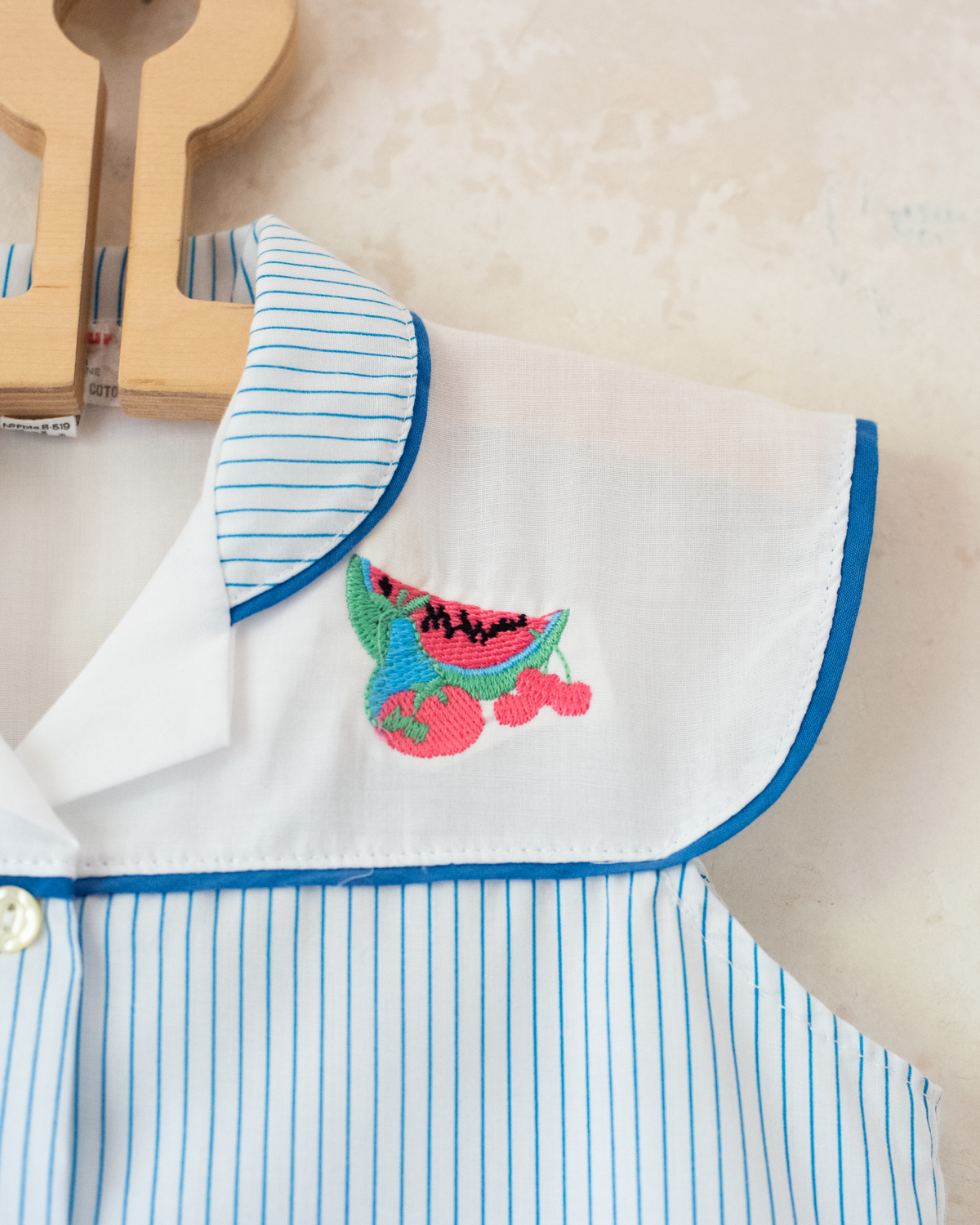 Tank top with stripes and embroidered watermelon | Spanish Deadstock | 6-7 years
