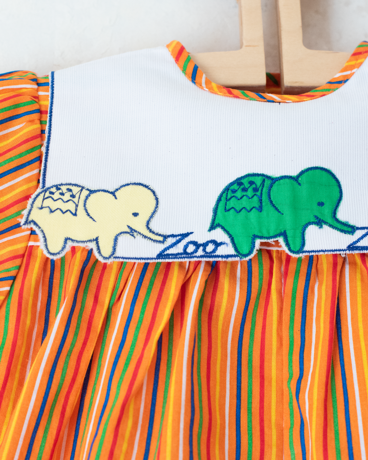 Colorful striped overalls with elephants | 9-12 months