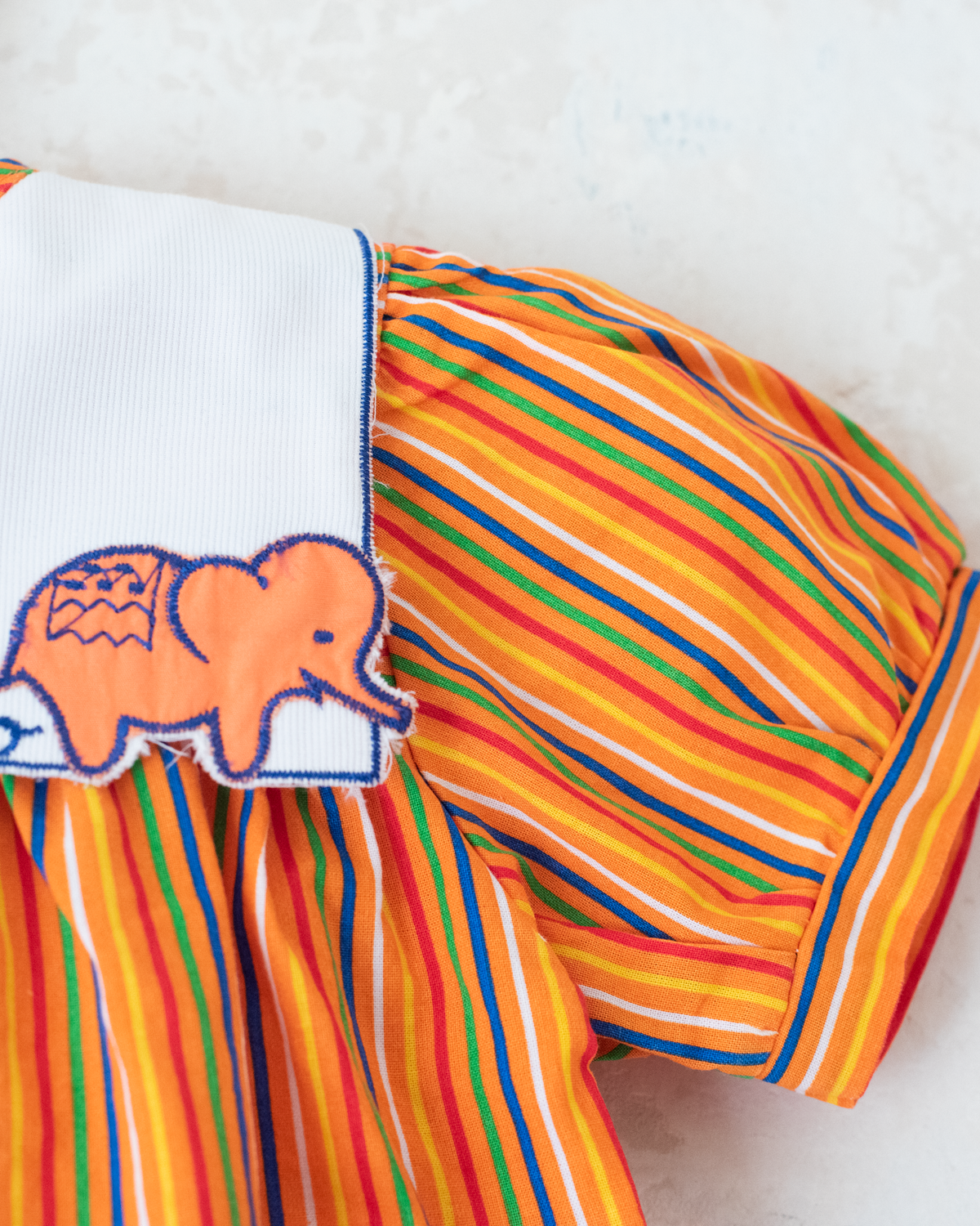 Colorful striped overalls with elephants | 9-12 months