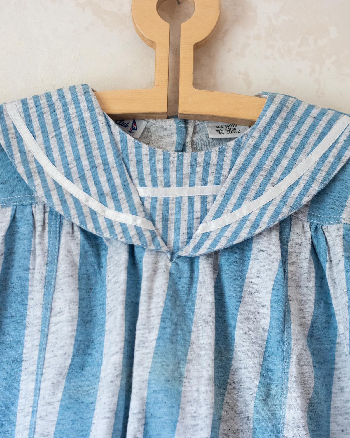 Sailor overalls with light blue and gray stripes | 18-24 months