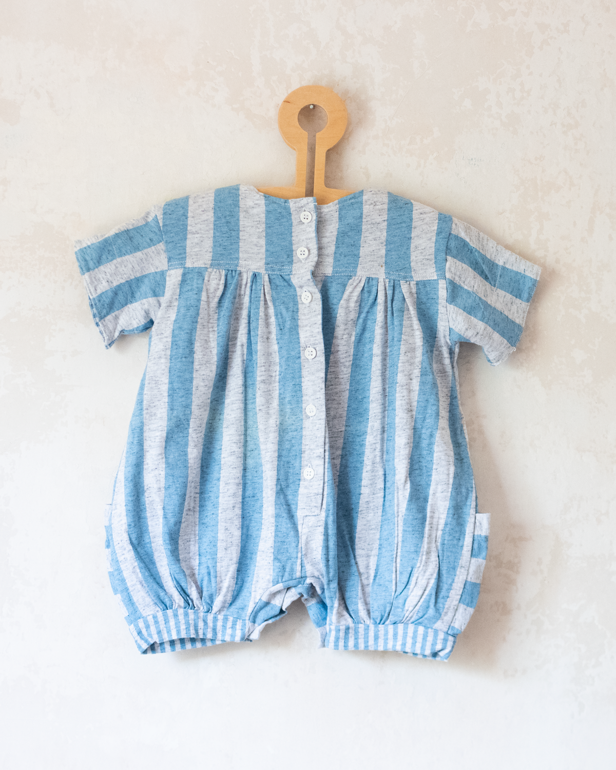 Sailor overalls with light blue and gray stripes | 18-24 months