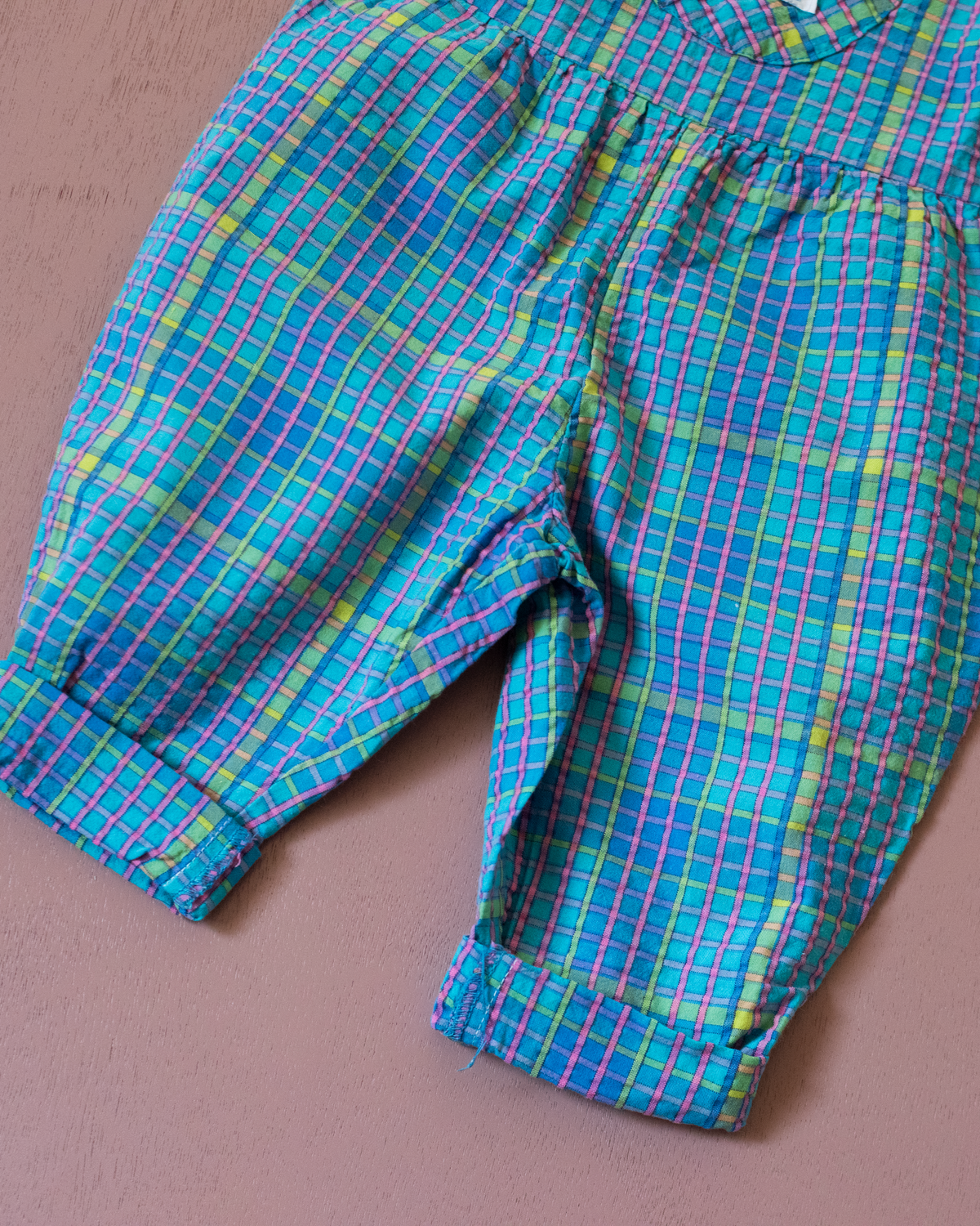 Colorful checkered overalls with sunglasses | 9-12 months