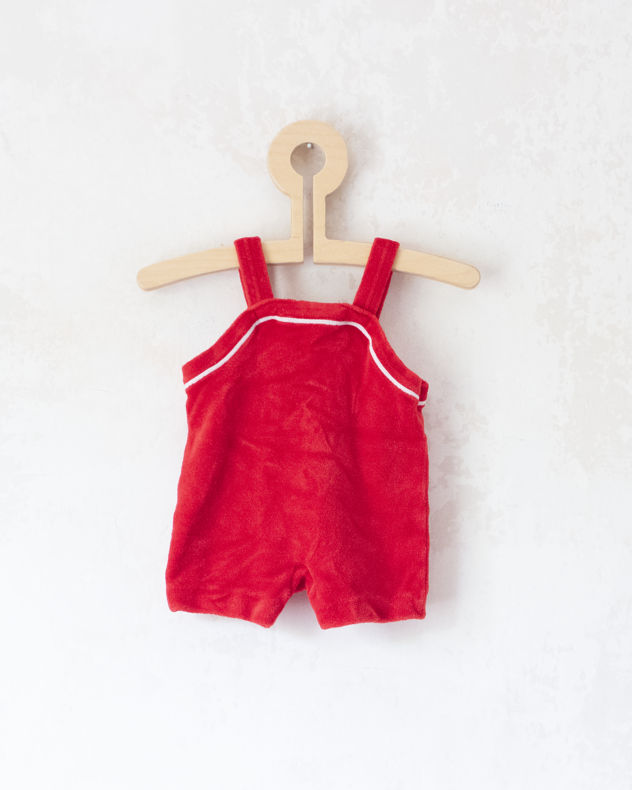 אוברול קטיפה אדום עם פרפרים | 0-3 חודשים