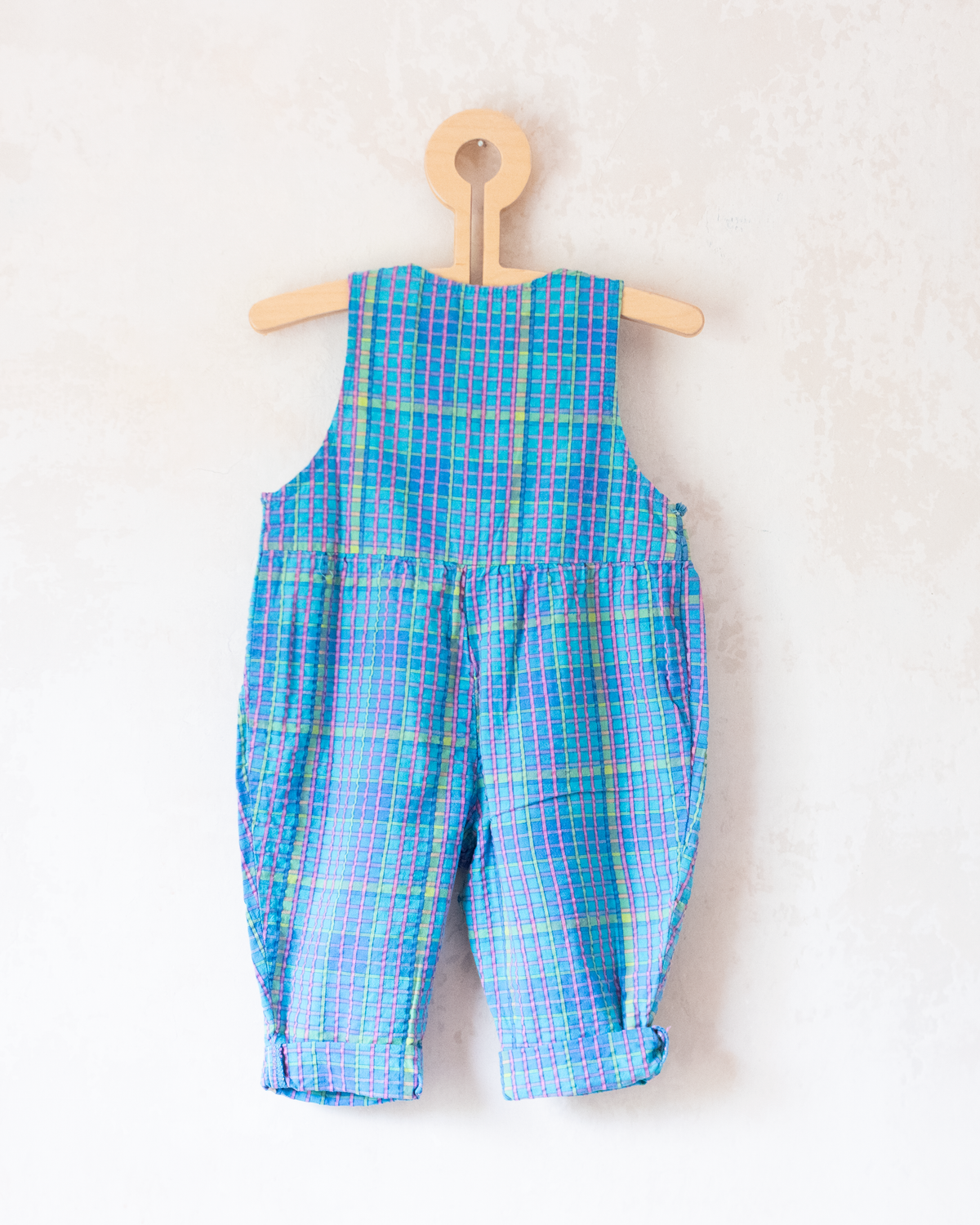 Colorful checkered overalls with sunglasses | 9-12 months