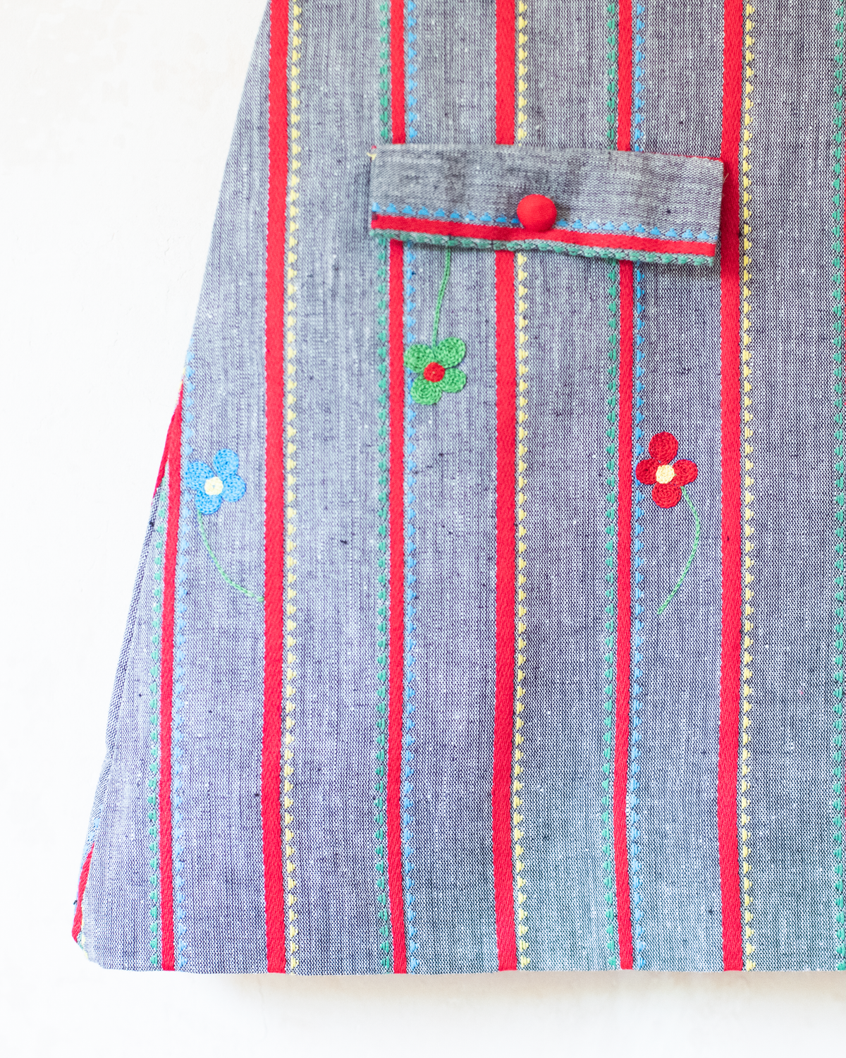 Gray dress with stripes and floral embroidery | French deadstock from the 70s | 12-18 months