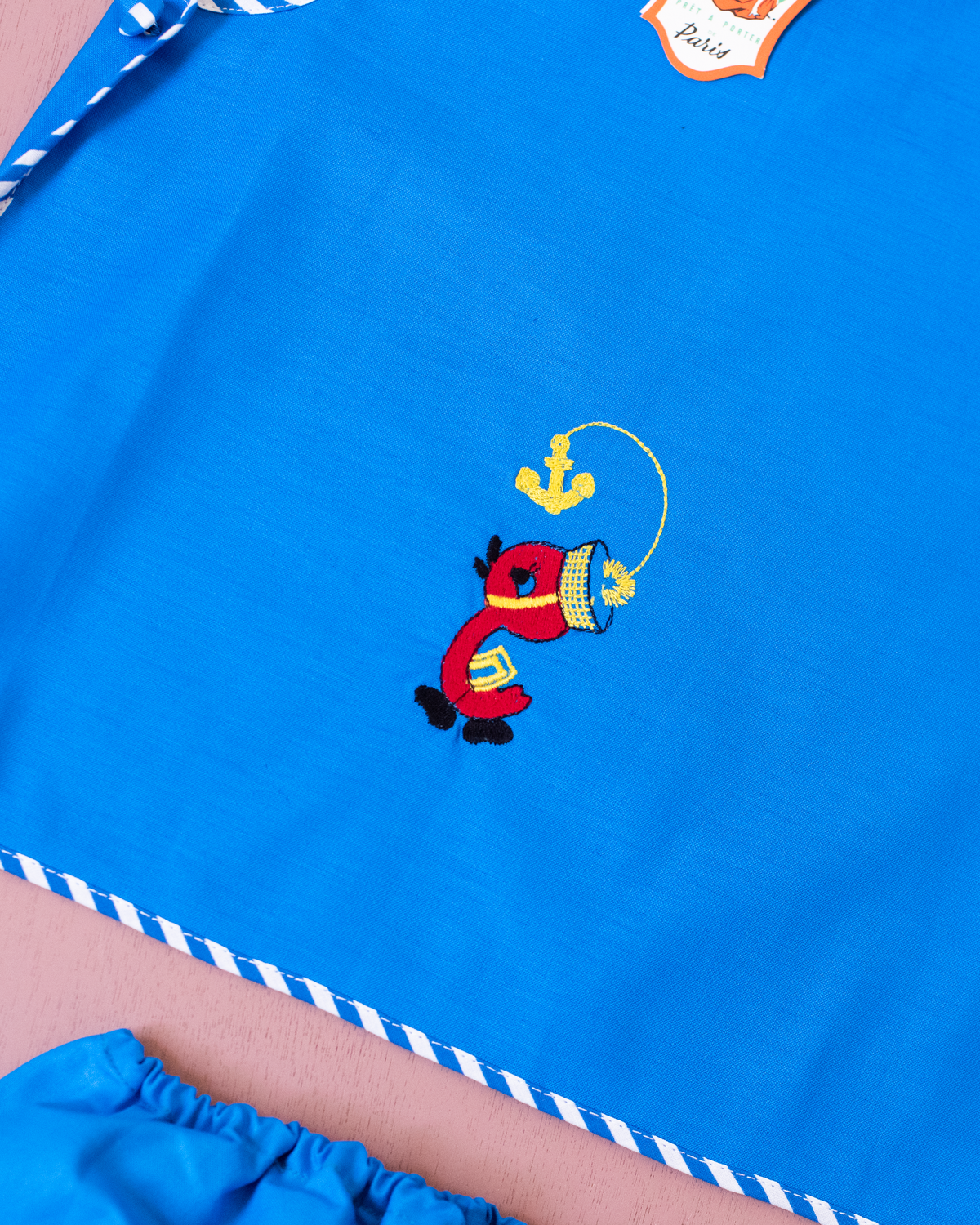 Blue set with embroidered duck and anchor | Parisian deadstock from the sixties | 3-4 years