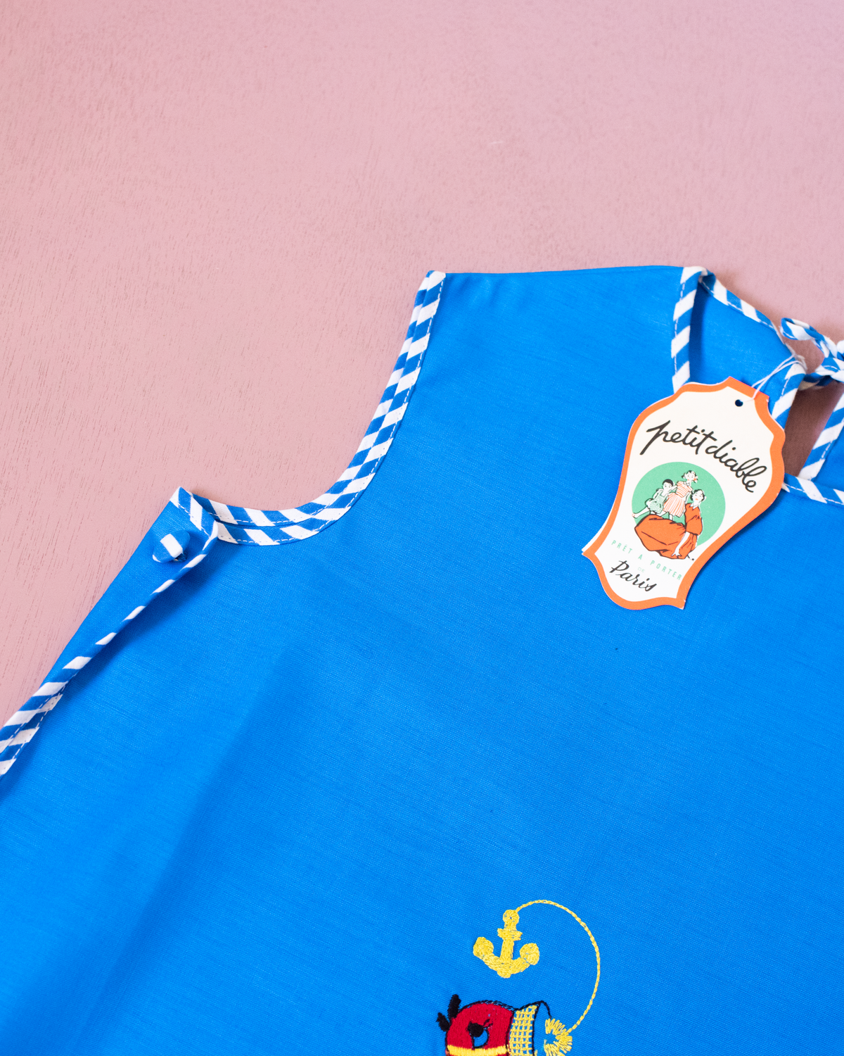 Blue set with embroidered duck and anchor | Parisian deadstock from the sixties | 3-4 years