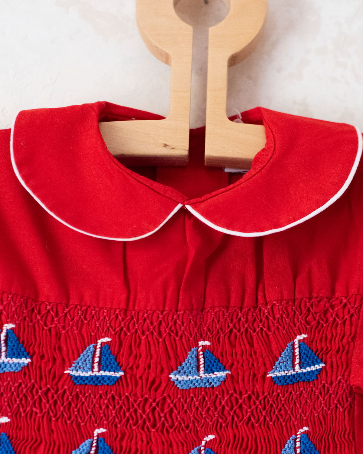 Red Sailors Overall with Embroidered Boats | 12-18 Months
