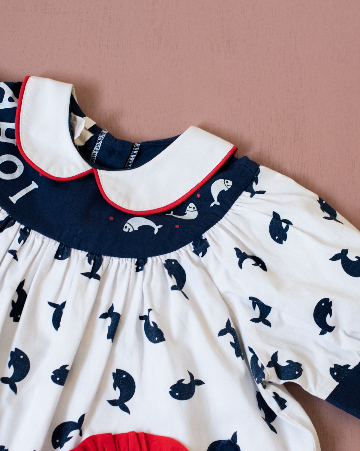 Fish dress with red bow tie | 9-12 months