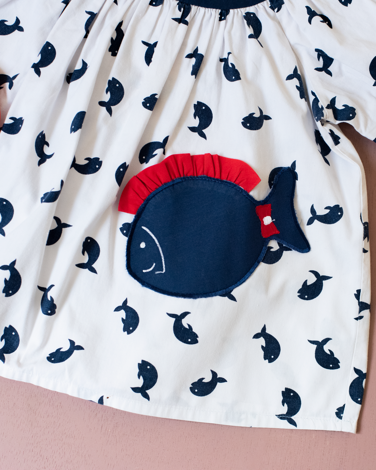 Fish dress with red bow tie | 9-12 months