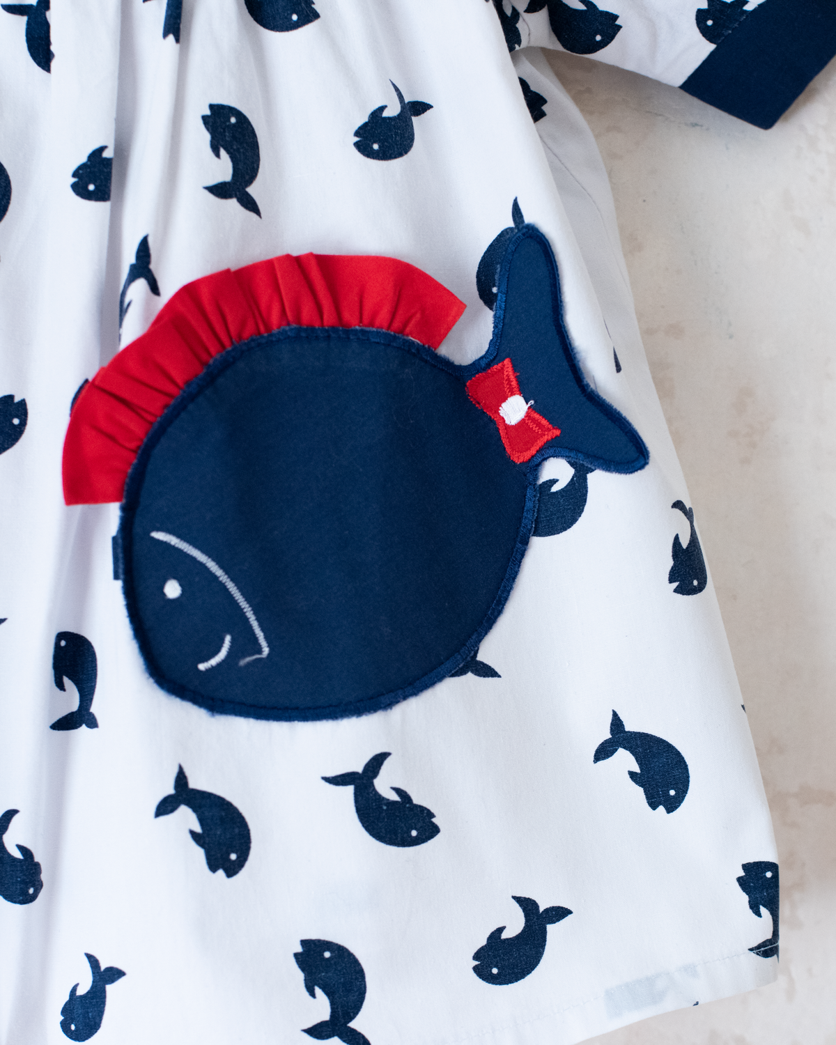 Fish dress with red bow tie | 9-12 months