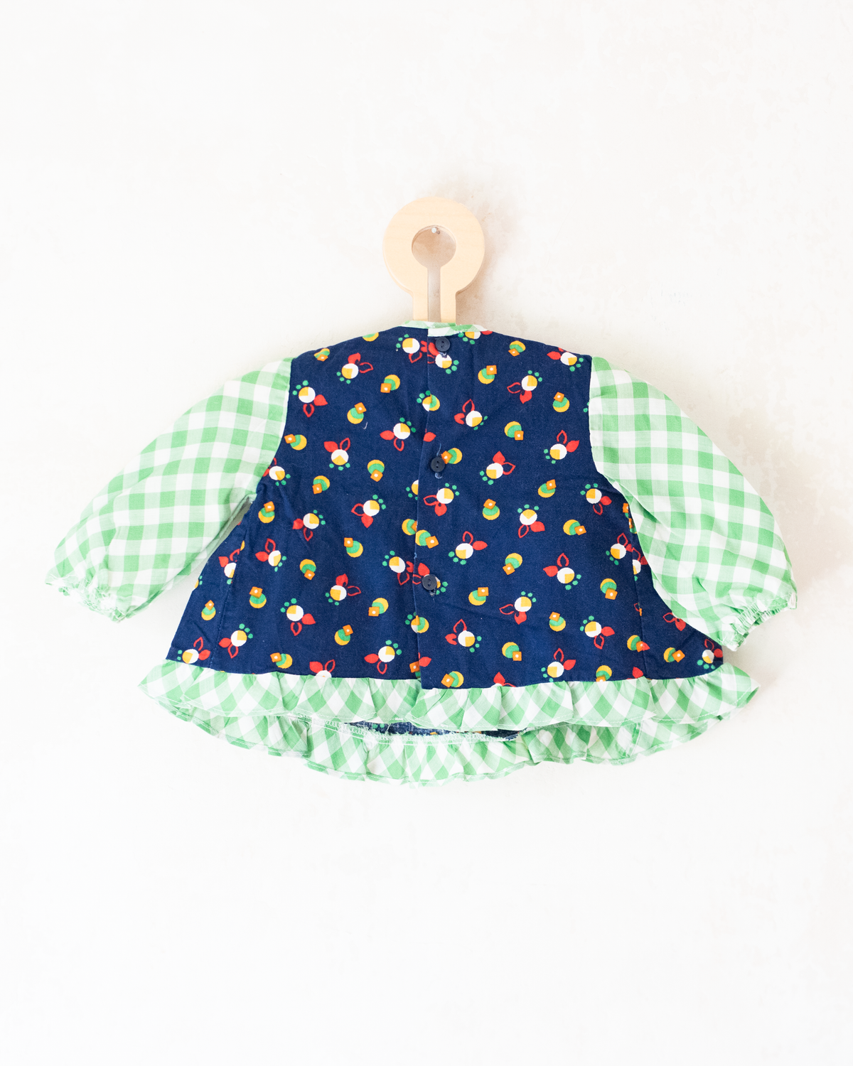 Long French shirt with checks and flowers | 0-3 months