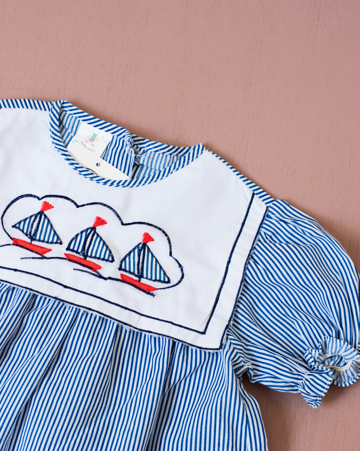 Striped dress with embroidered boat neck | 9-12 months