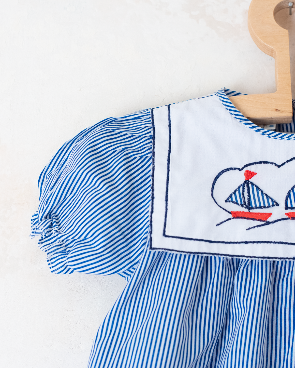 Striped dress with embroidered boat neck | 9-12 months