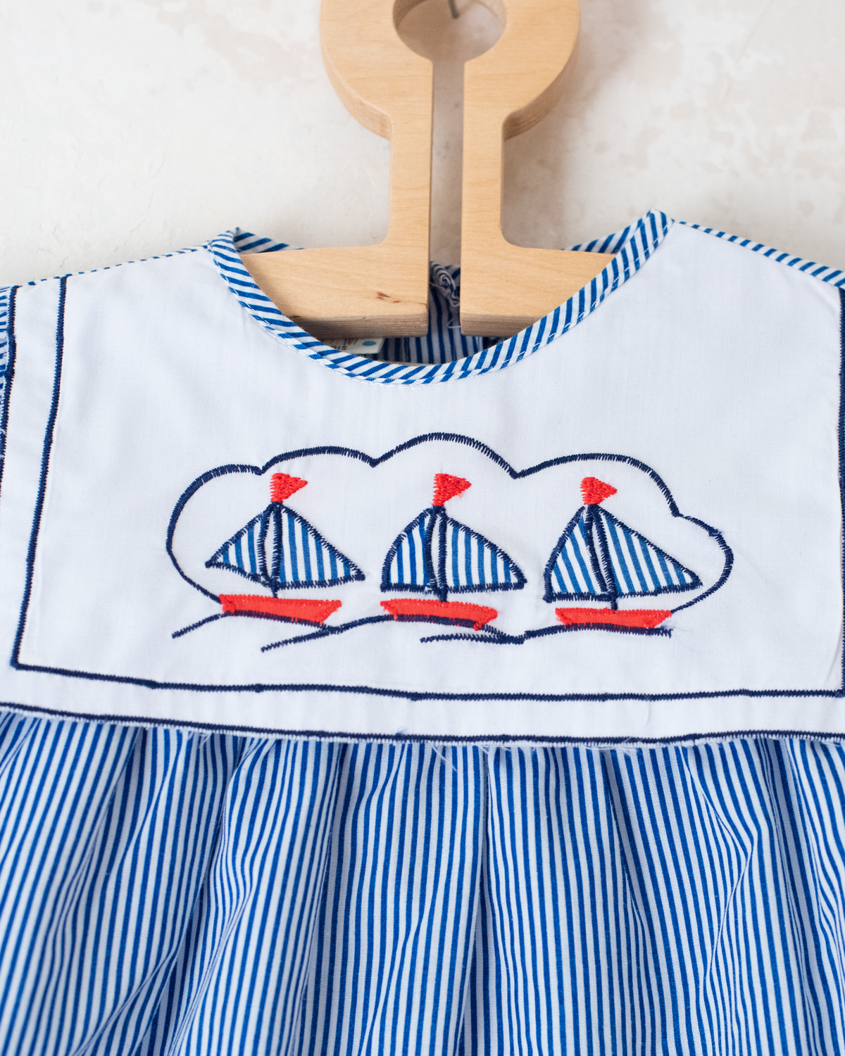 Striped dress with embroidered boat neck | 9-12 months