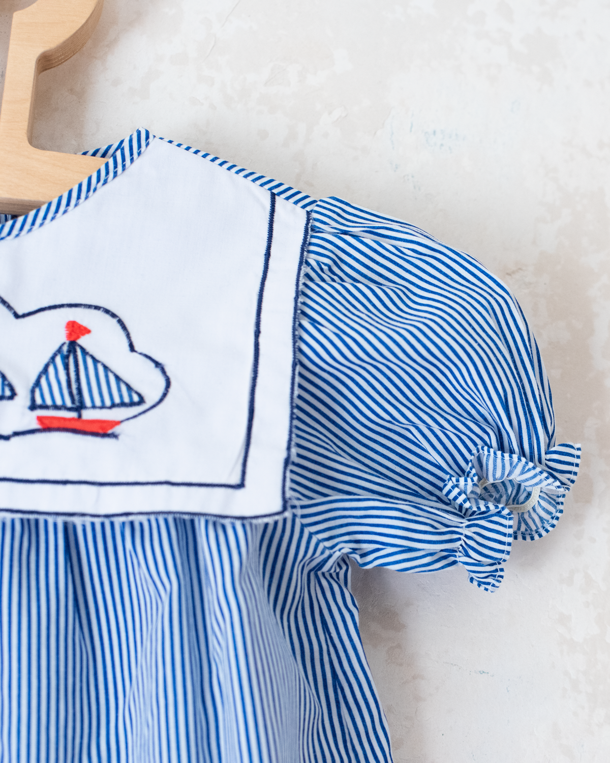 Striped dress with embroidered boat neck | 9-12 months