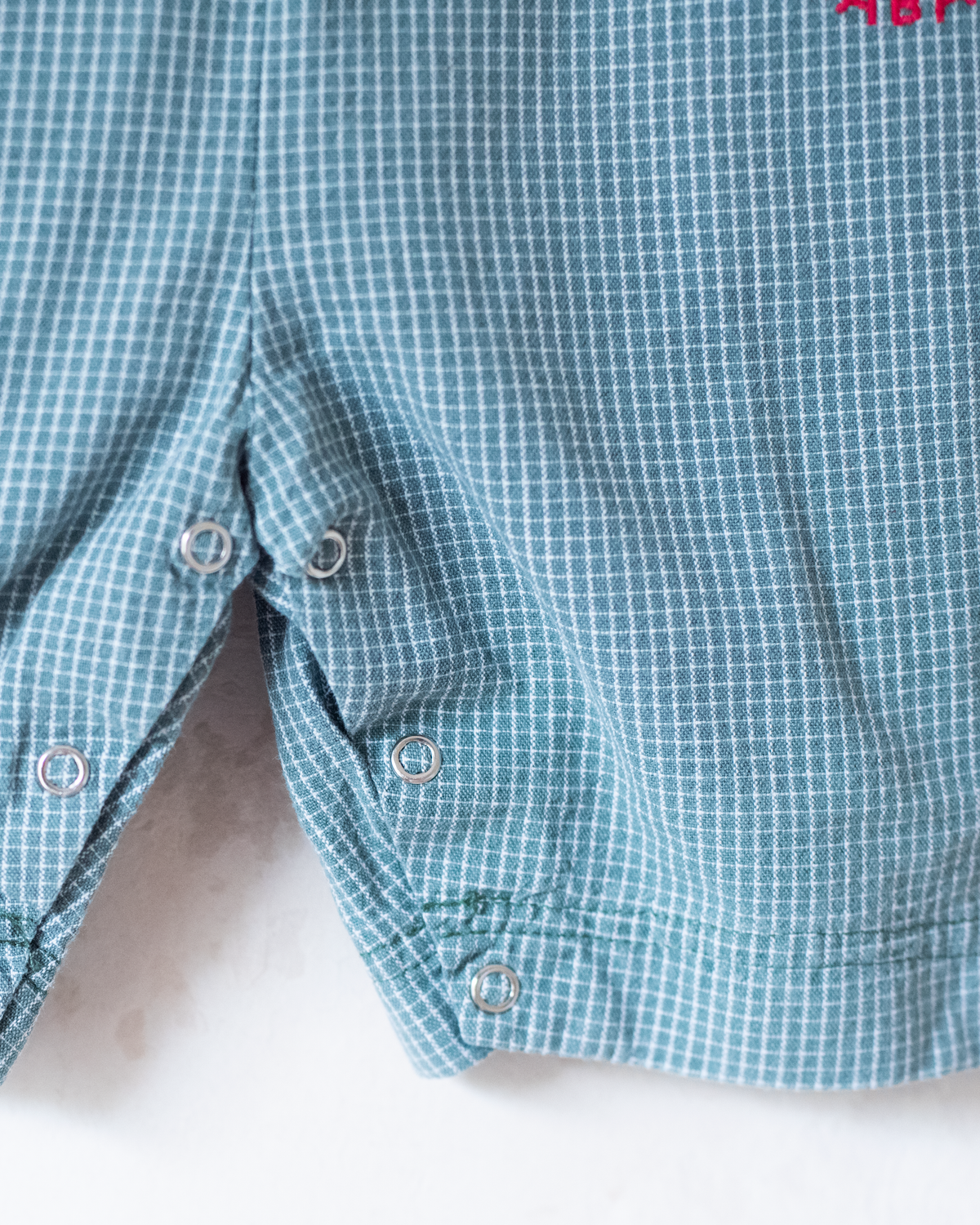 Green checkered romper with a Babar the Elephant embroidery | 12-18 months