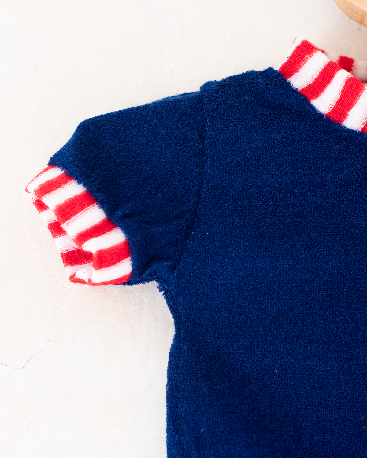 Toweling romper with stripes and a sailboat | Spanish dead stock | 3-6 months