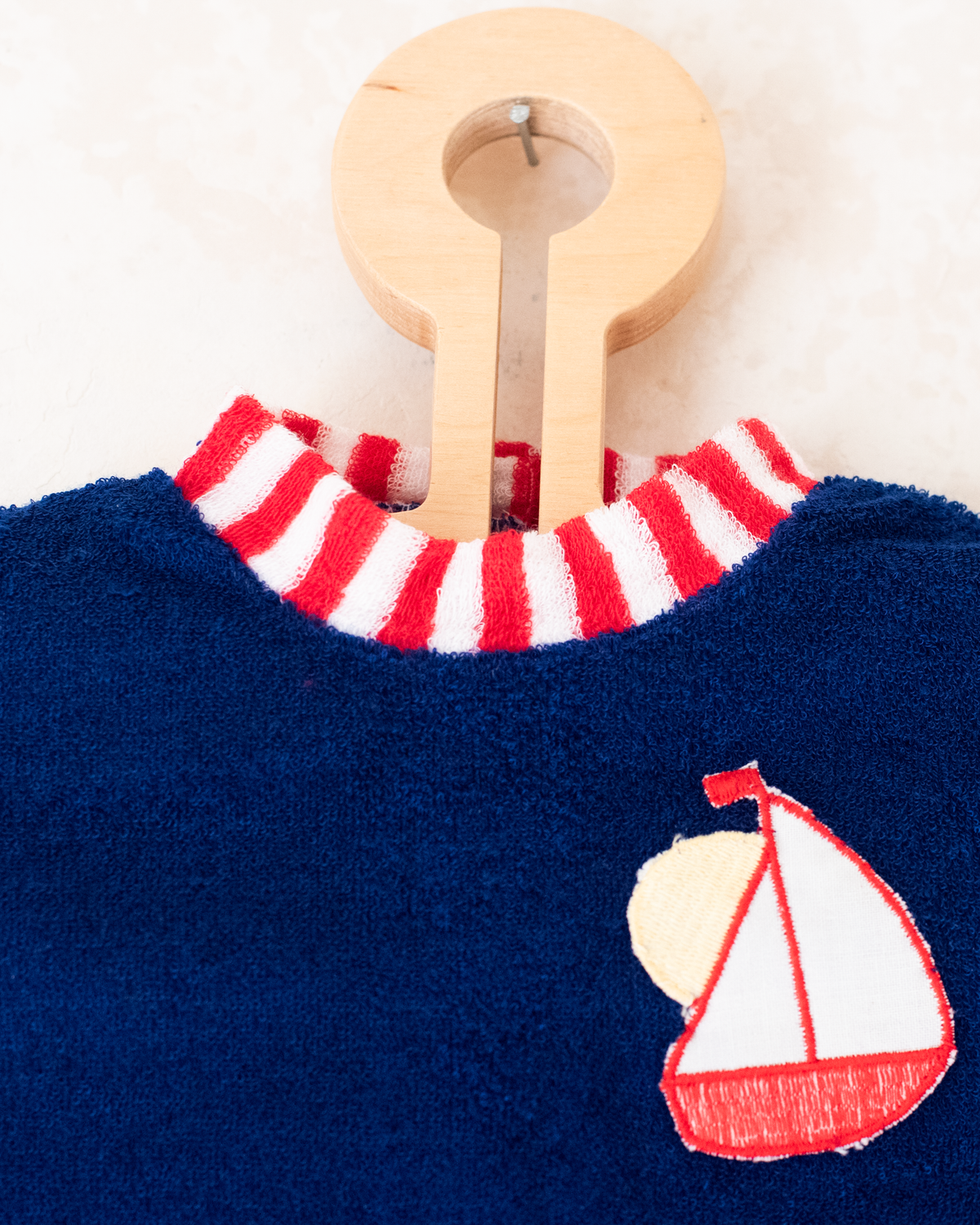 Toweling romper with stripes and a sailboat | Spanish dead stock | 3-6 months