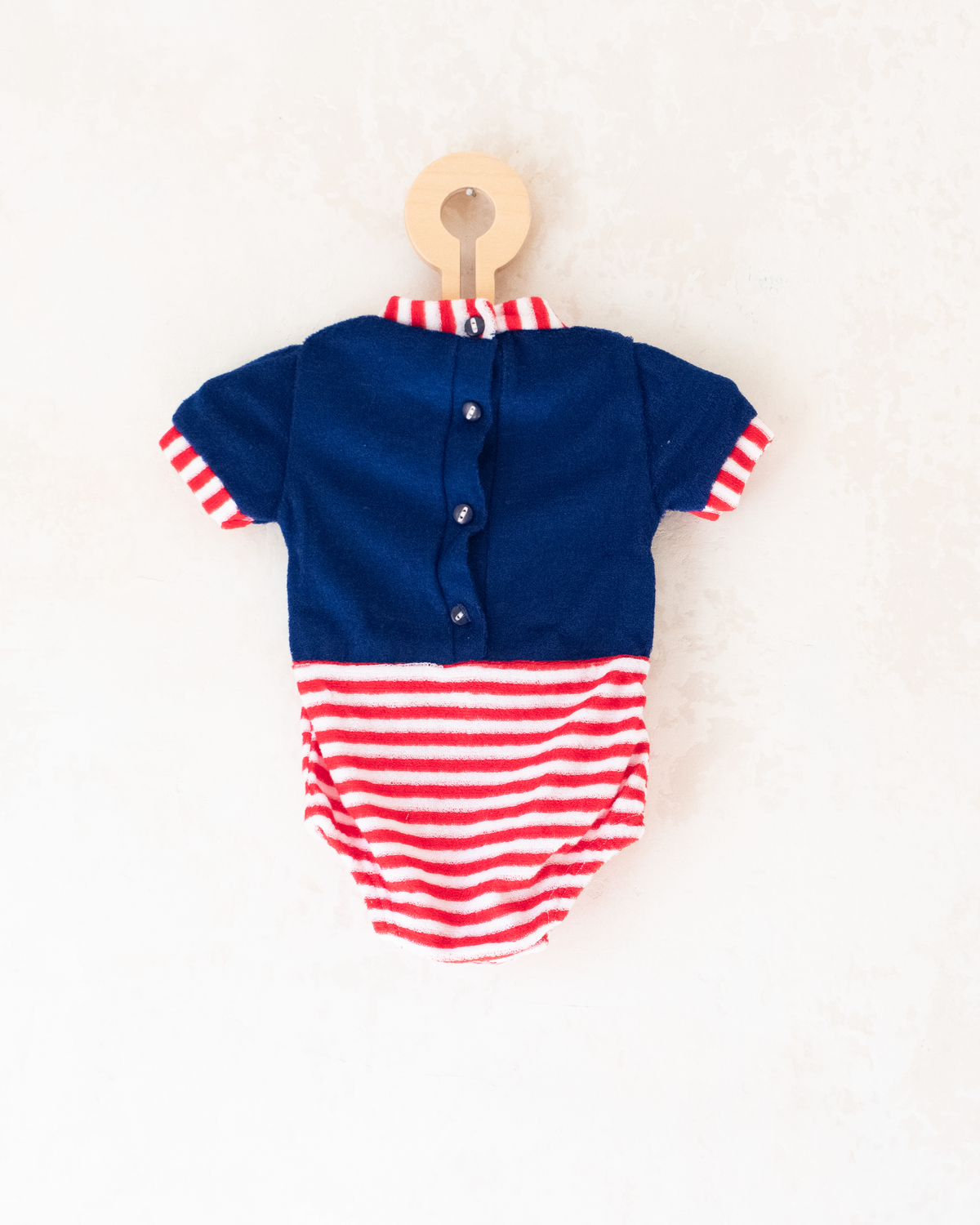 Toweling romper with stripes and a sailboat | Spanish dead stock | 3-6 months