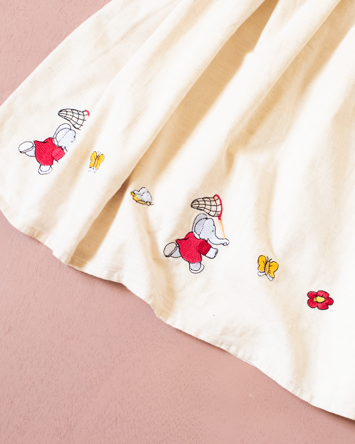 Linen dress with King Babar and butterfly embroideries | 3-4 years