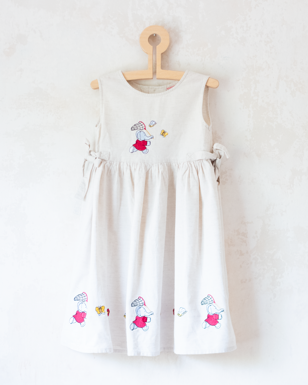 Linen dress with King Babar and butterfly embroideries | 3-4 years