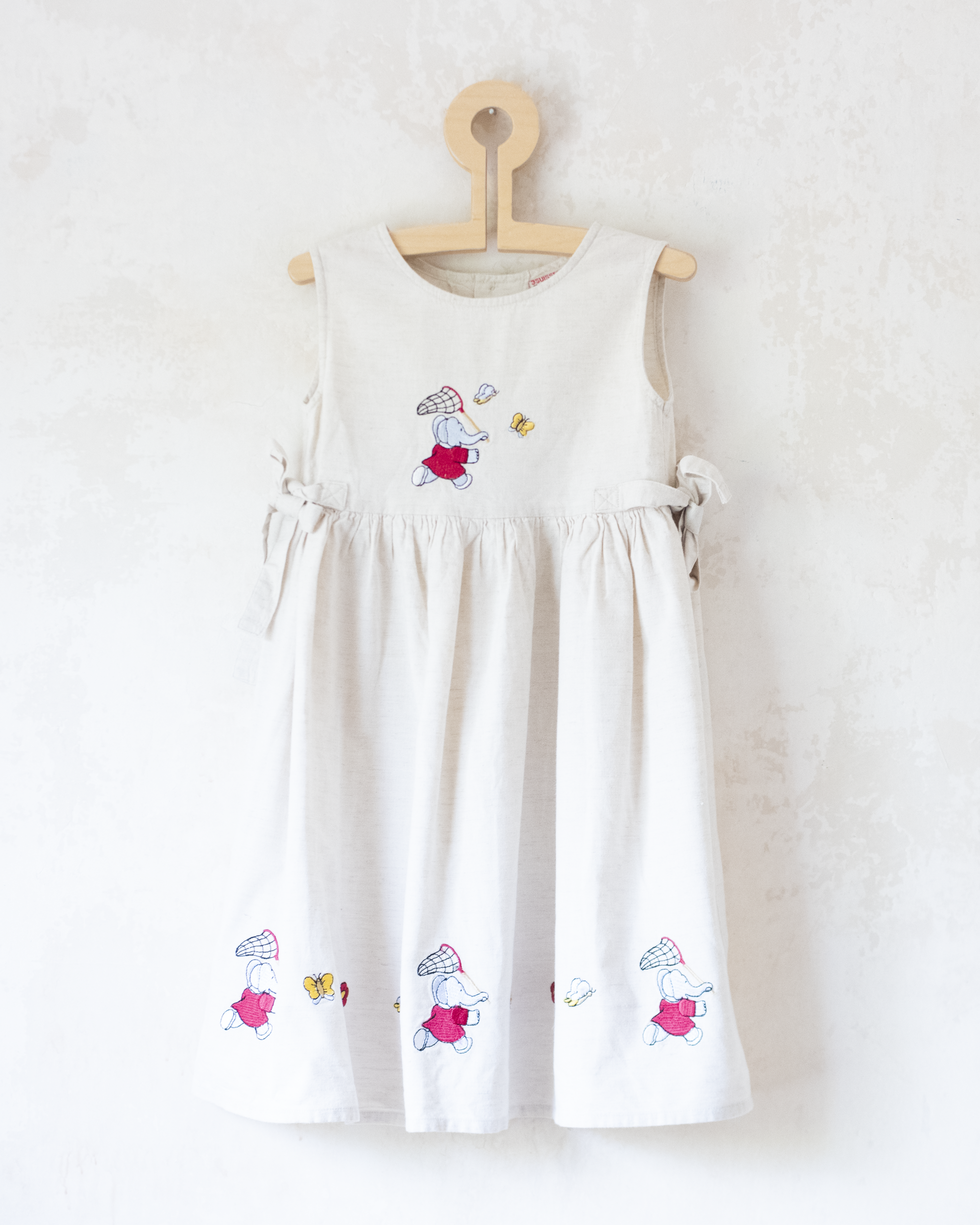 Linen dress with King Babar and butterfly embroideries | 3-4 years