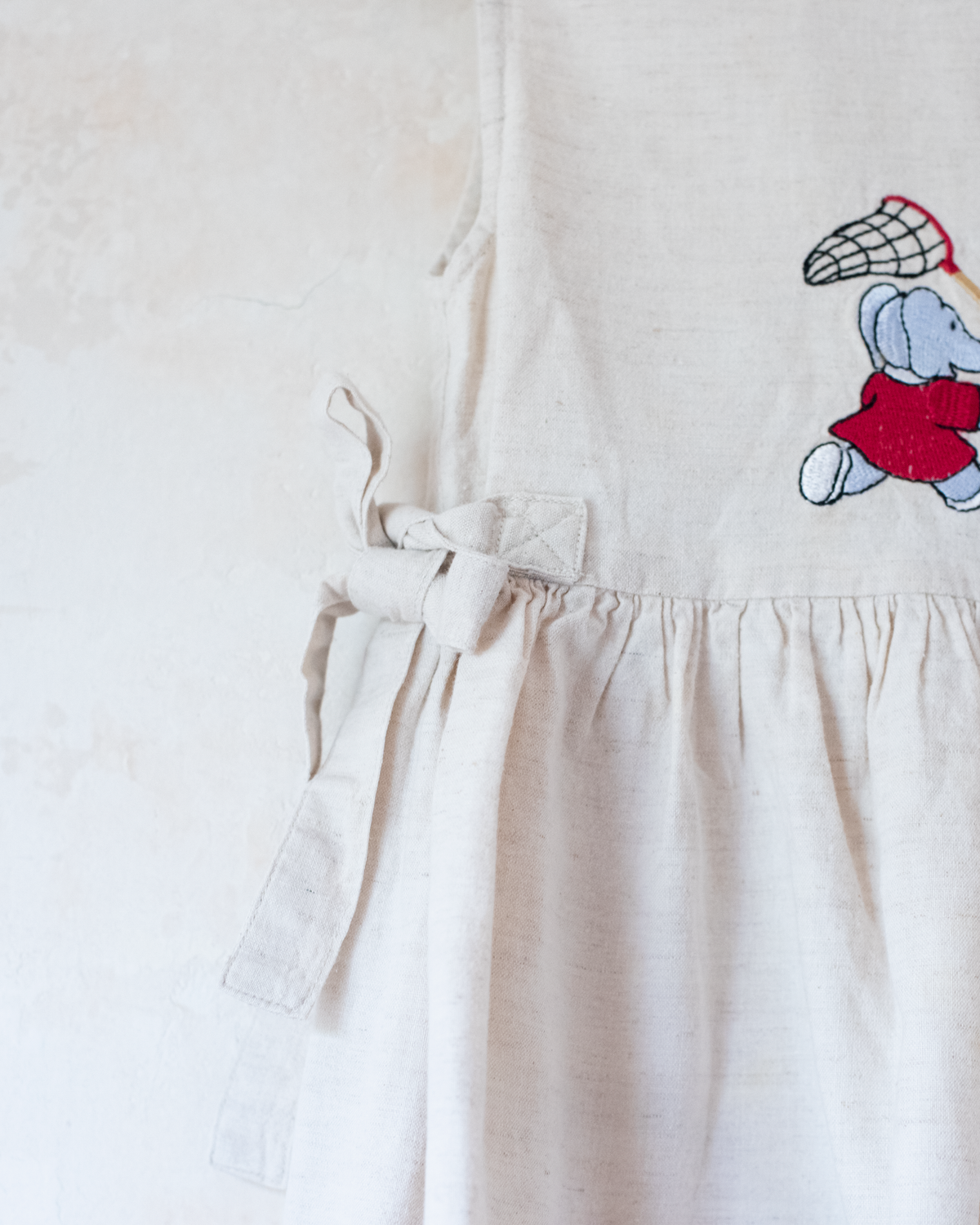 Linen dress with King Babar and butterfly embroideries | 3-4 years