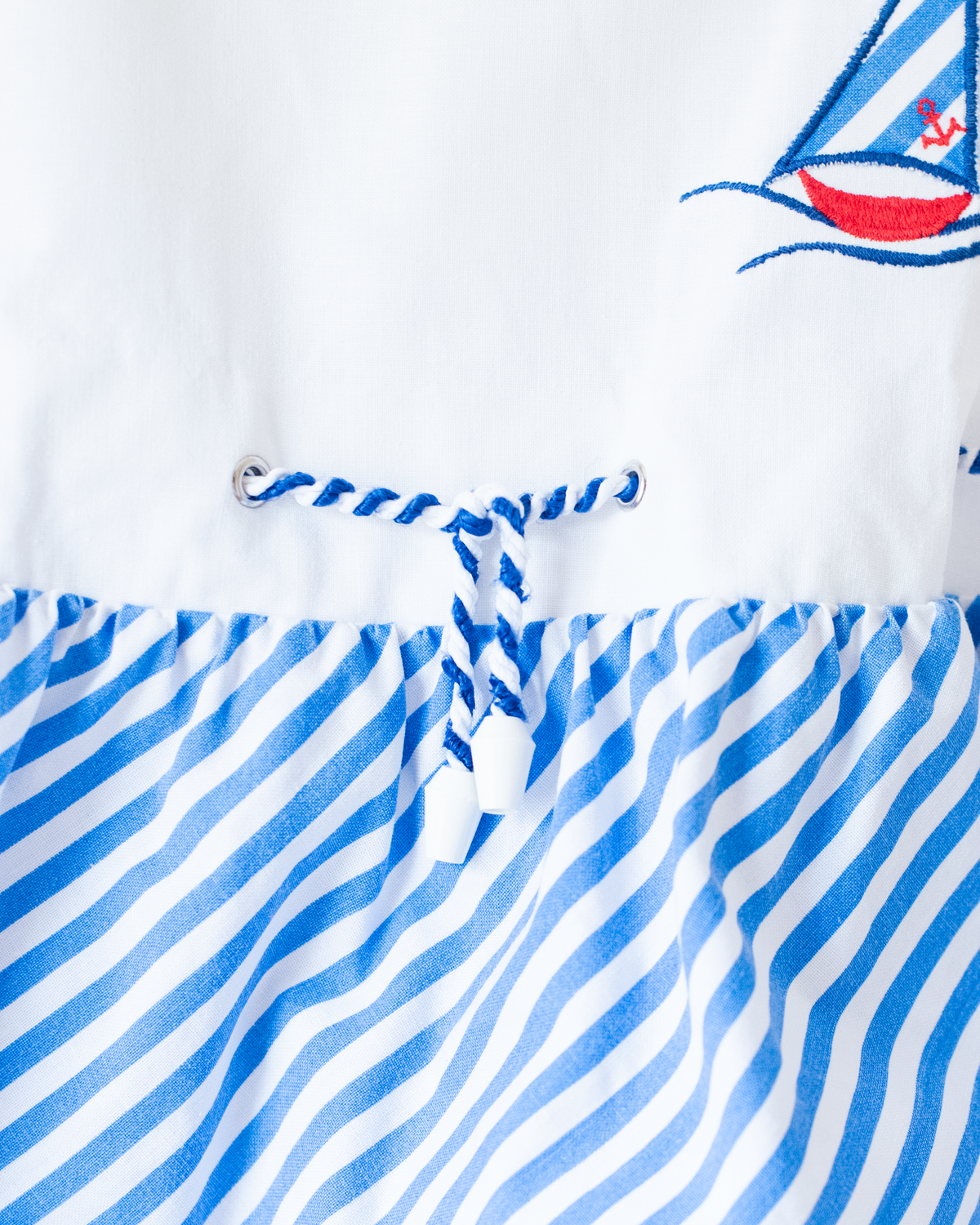 White dress with stripes and a sailboat | 18-24 months
